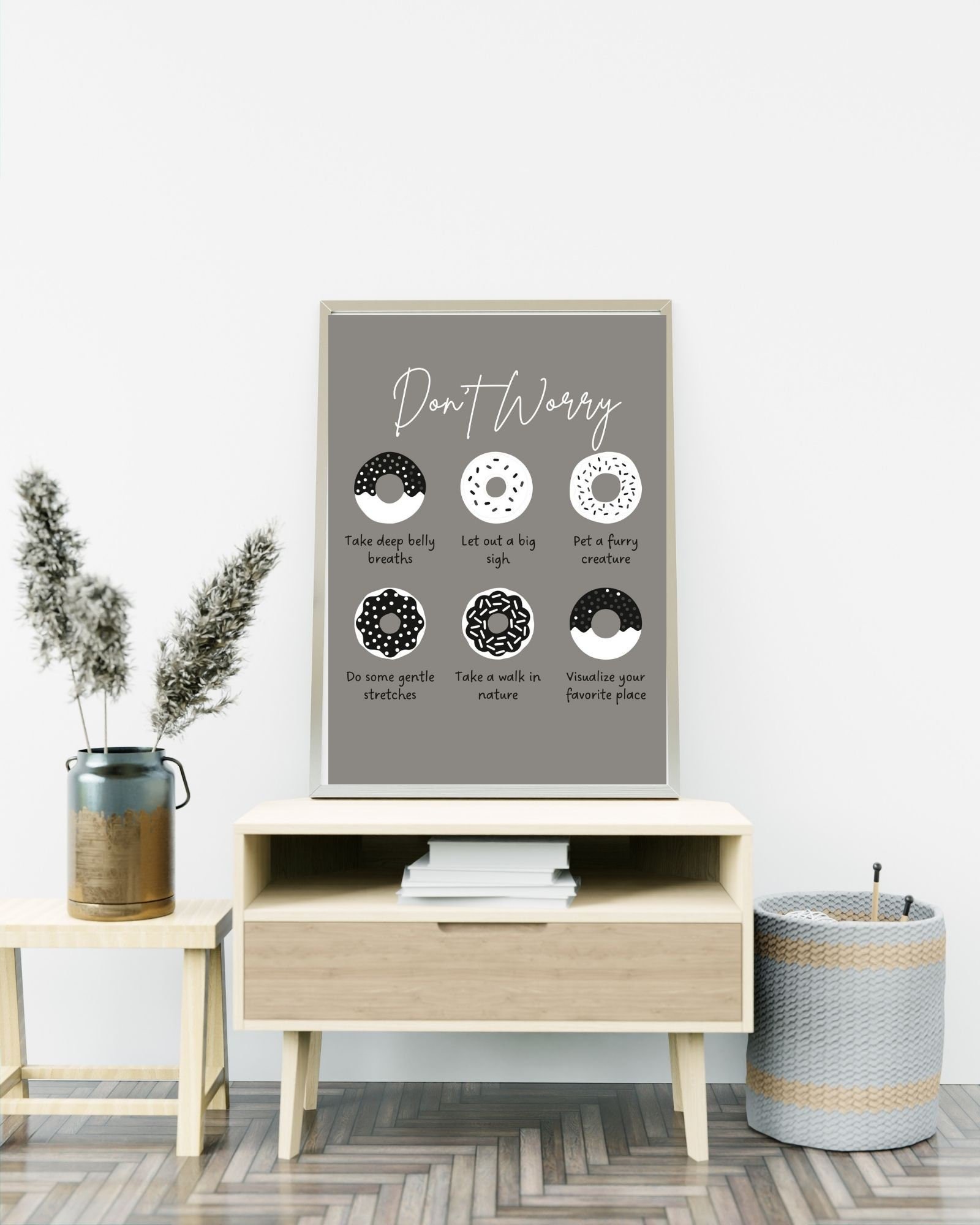 Donut Your Worry (Gray) Print Poster, Therapy/ Mental Health Poster, Office/Wall/Room Decor, Counselor 5 Different Sizes