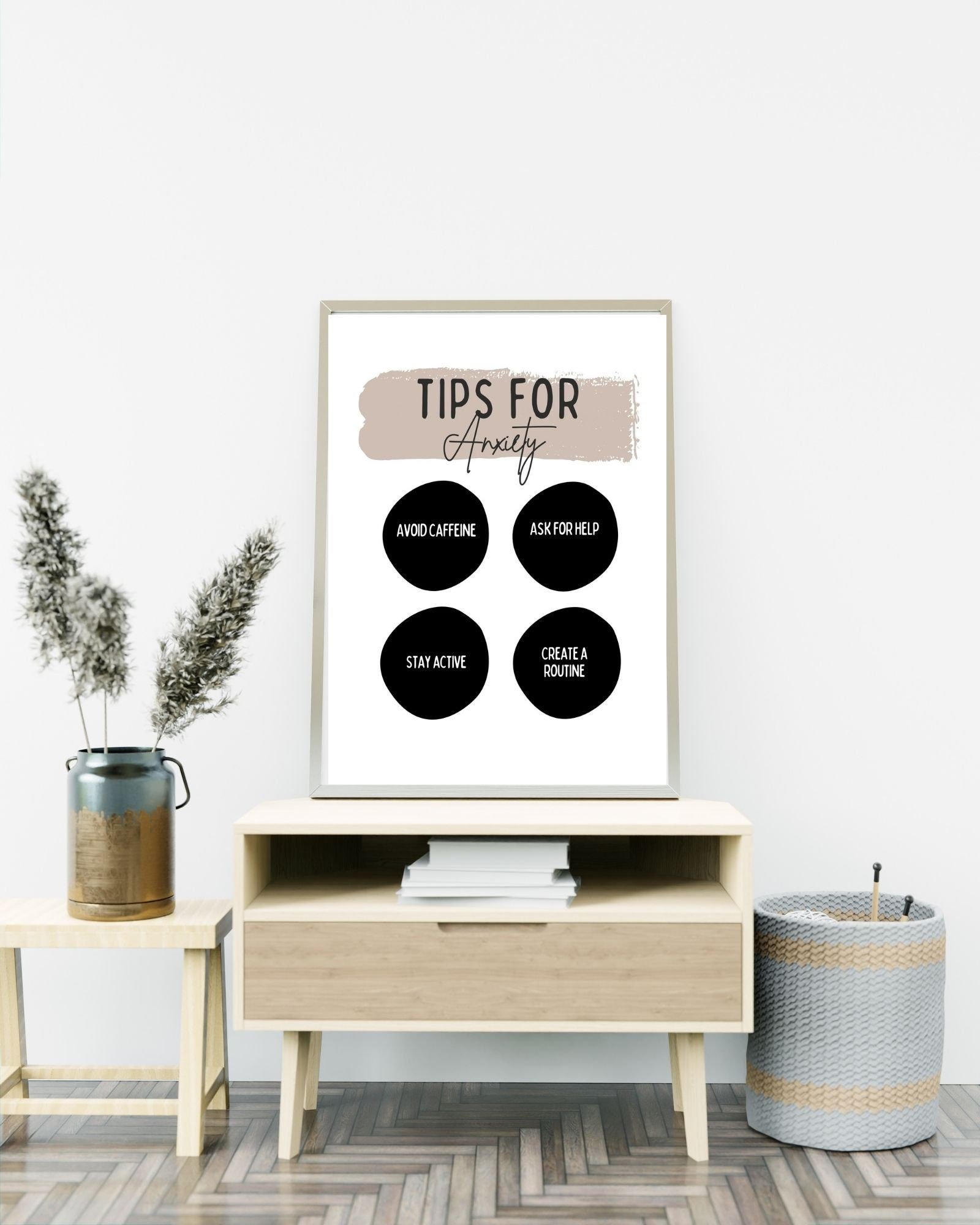 Tips For Anxiety (White) Print Poster, Therapy/ Mental Health Poster, Office/Wall/Room Decor, Counselor 5 Different Sizes
