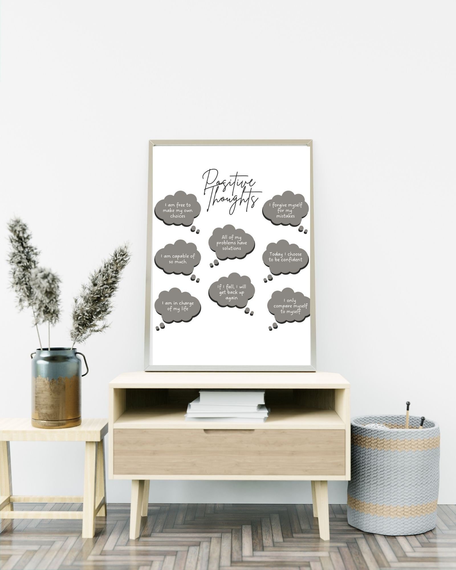 Positive Thoughts (White) Digital Print Poster, Therapy/ Mental Health Poster, Office/Wall/Room Decor, Counselor 5 Different Sizes