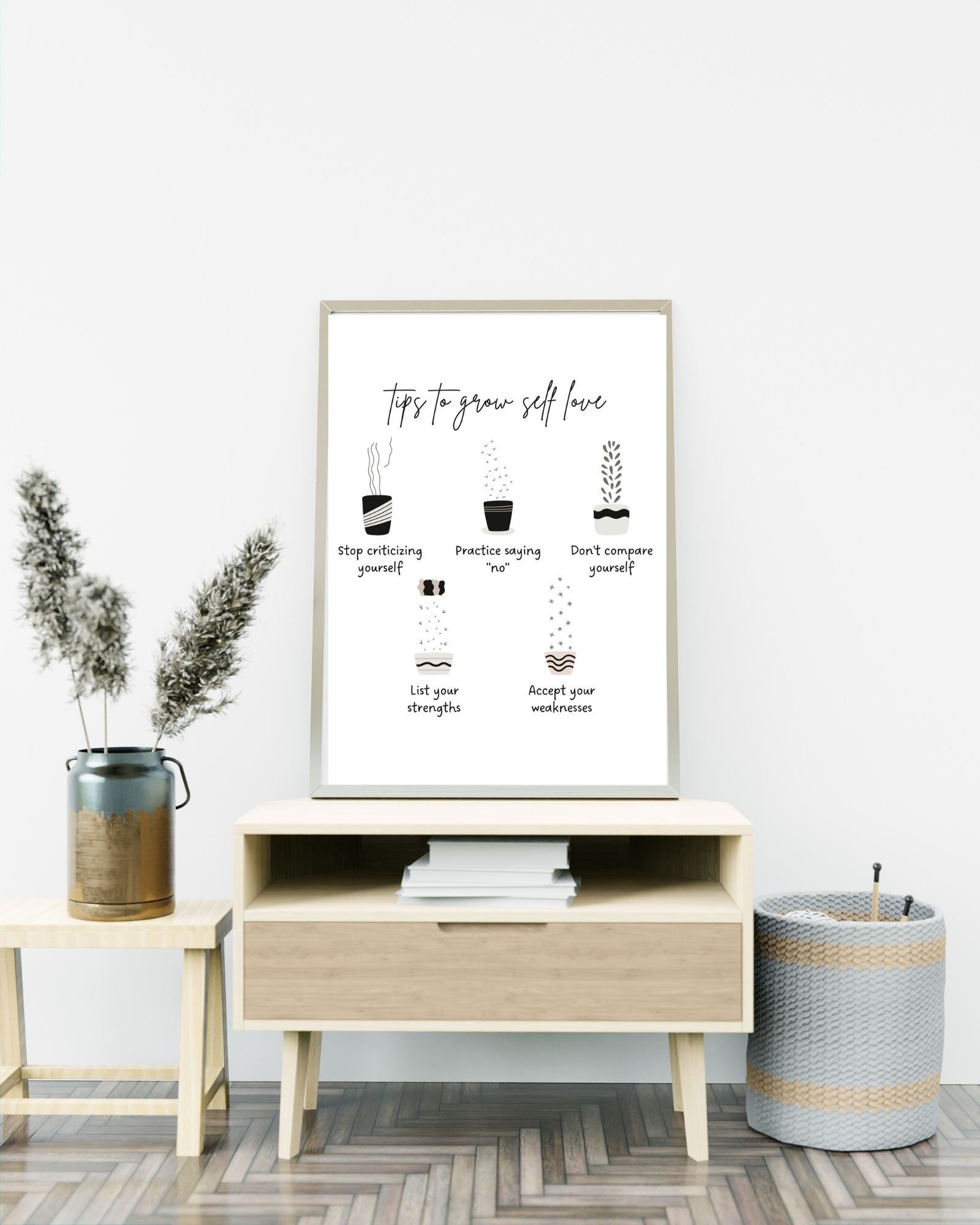 Tips to Grow Self Love (White) Digital Print Poster, Therapy/Mental Health/ Office/Wall/Room Decor, Counselor 8x10,11x14,16x20, 18x24,&24x30