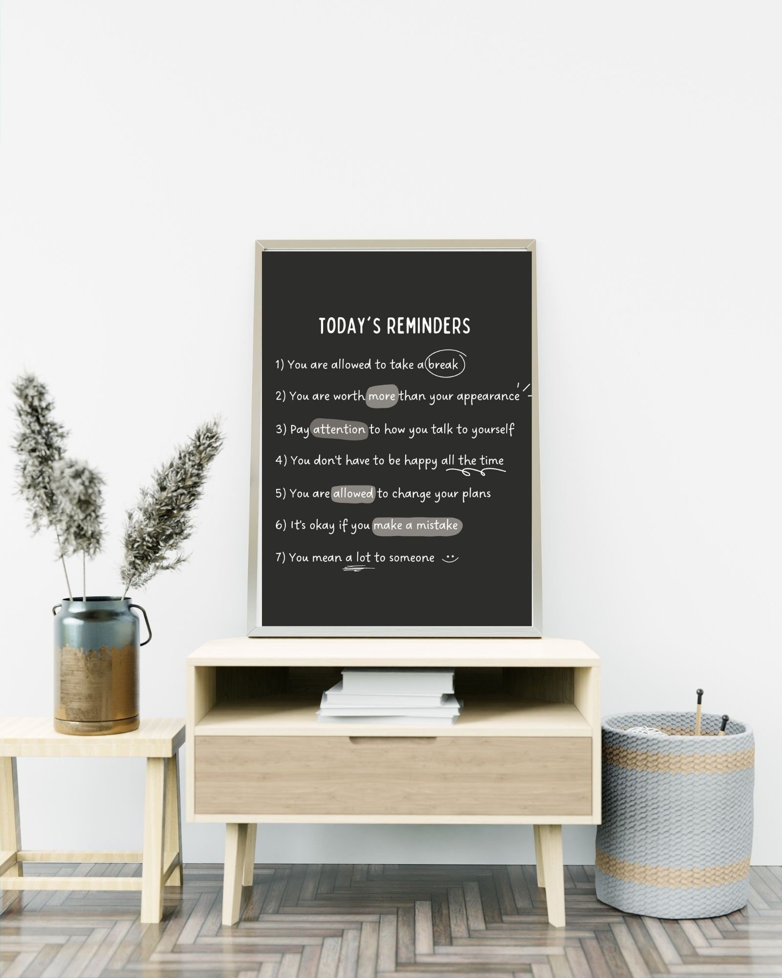 Today's Reminders (Black) Print Poster Therapy/Mental Health/ Office/Wall/Room Decor, Counselor 8x10,11x14,16x20, 18x24,&24x30