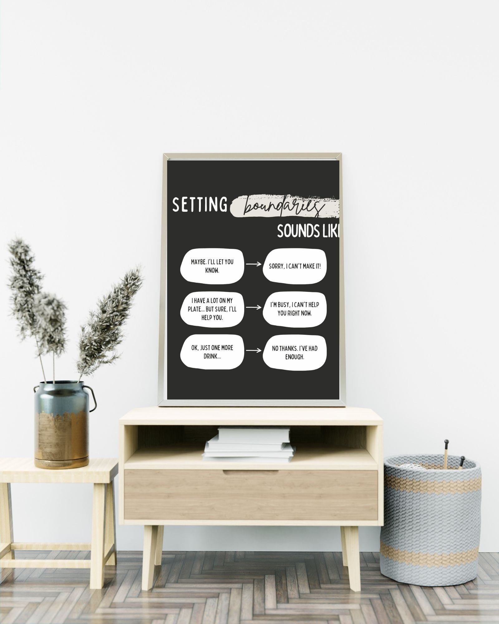 Setting Boundaries Sounds Like (Black) Print Poster, Therapy/Mental Health/ Office/Wall/Room Decor, Counselor 8x10,11x14,16x20, 18x24,&24x30