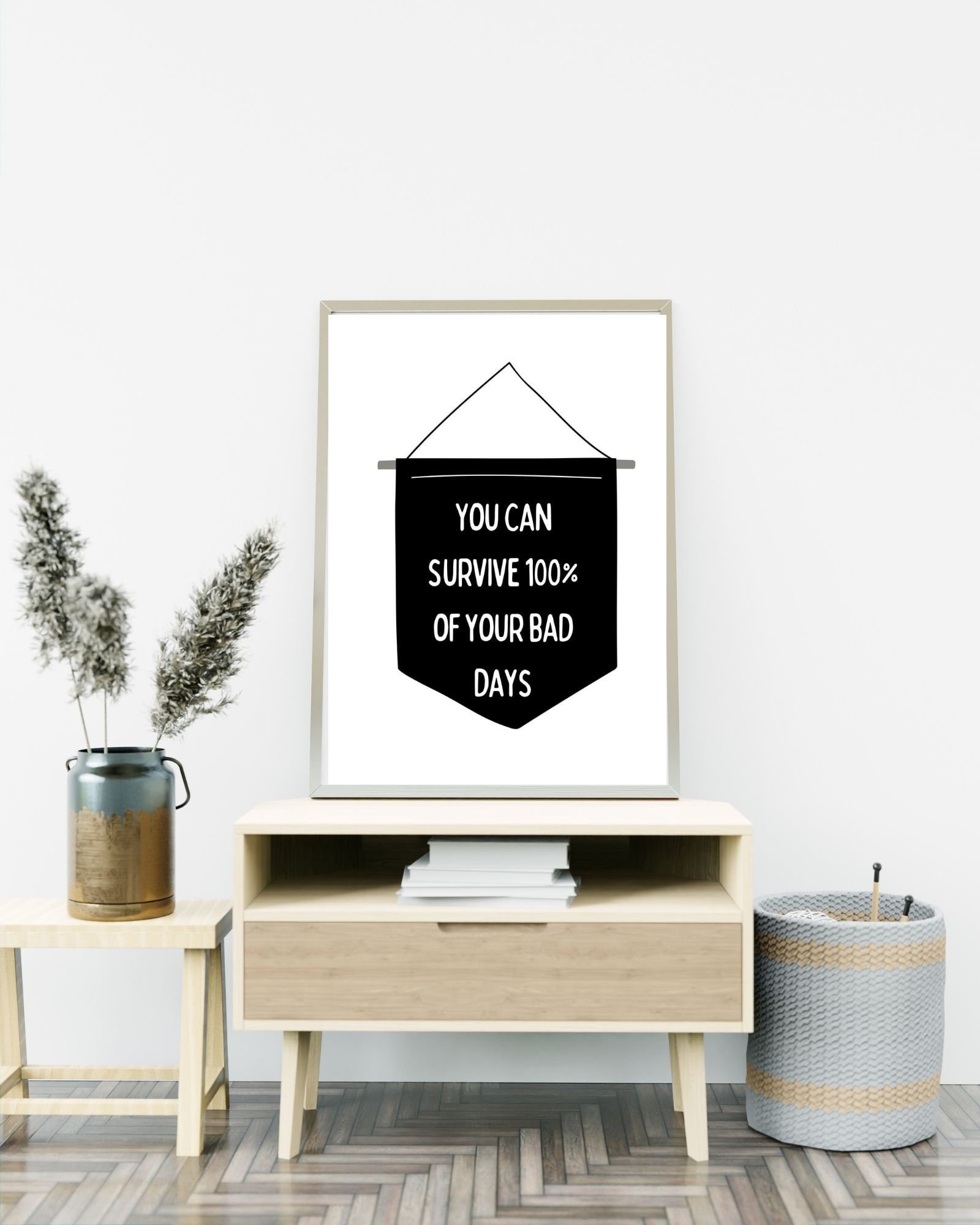 You Can Survive 100% Of Bad Days (White) Print Poster, Therapy/Mental Health/ Office/Wall/Room Decor,Counselor 8x10,11x14,16x20,18x24,&24x30