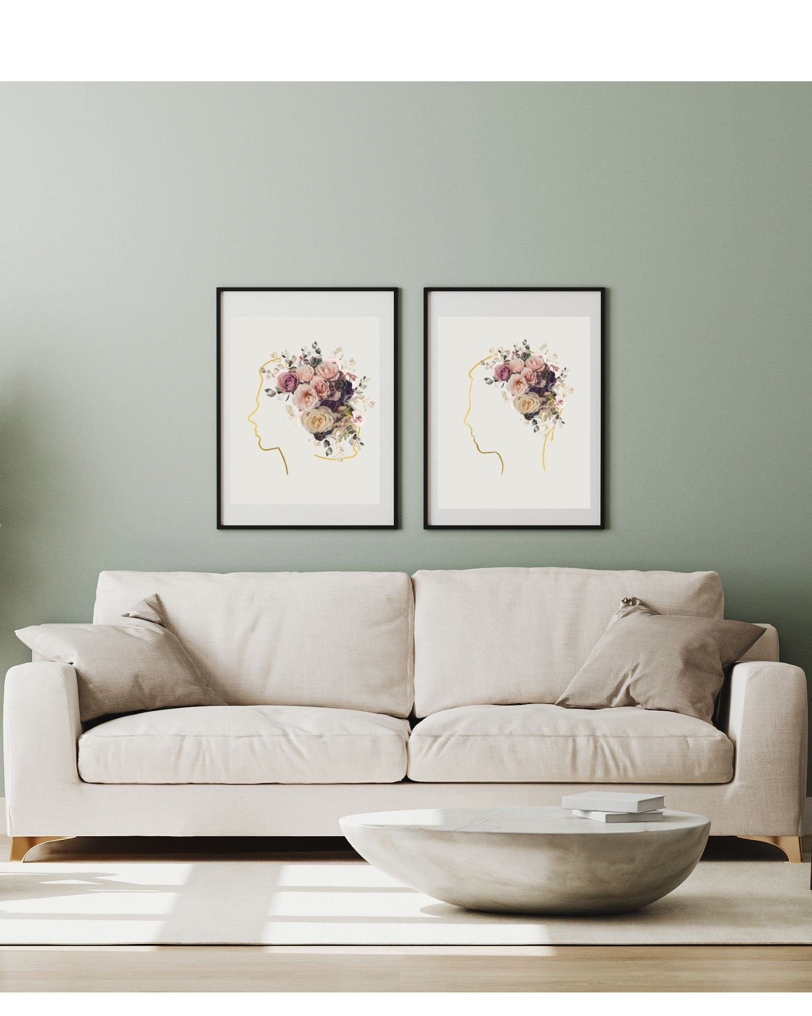 2/Flower Brain Male/Female In Gray Digital Prints, Office & Wall Art Decor,Therapist/Counselors/Coach's/ Brain,Inside the Mind