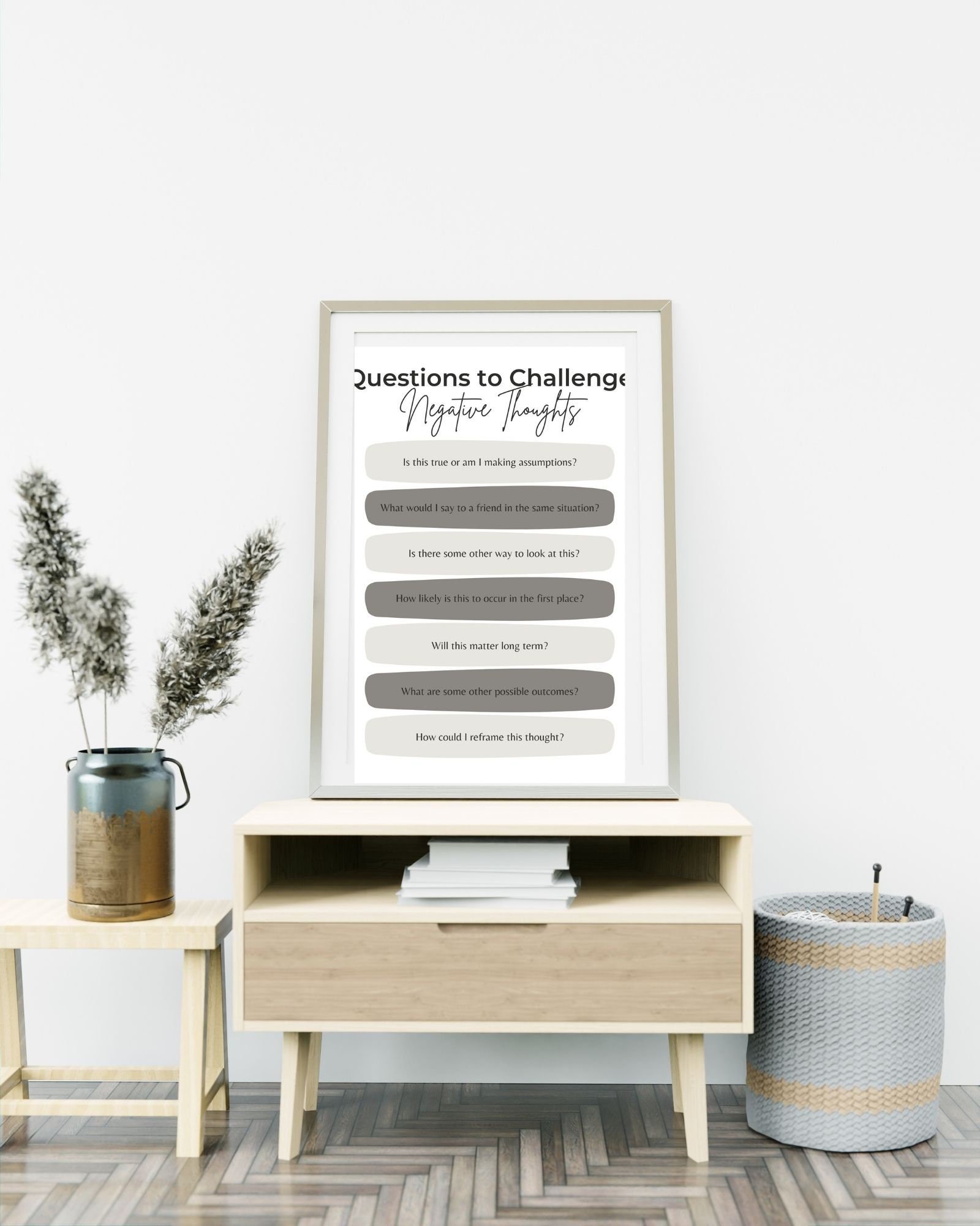 Questions to Challenge Negative Thoughts Digital Print Poster,Therapy Poster,Office/Wall/RoomDecor, Counselor 8x10,11x14,16x20, 18x24,&24x30