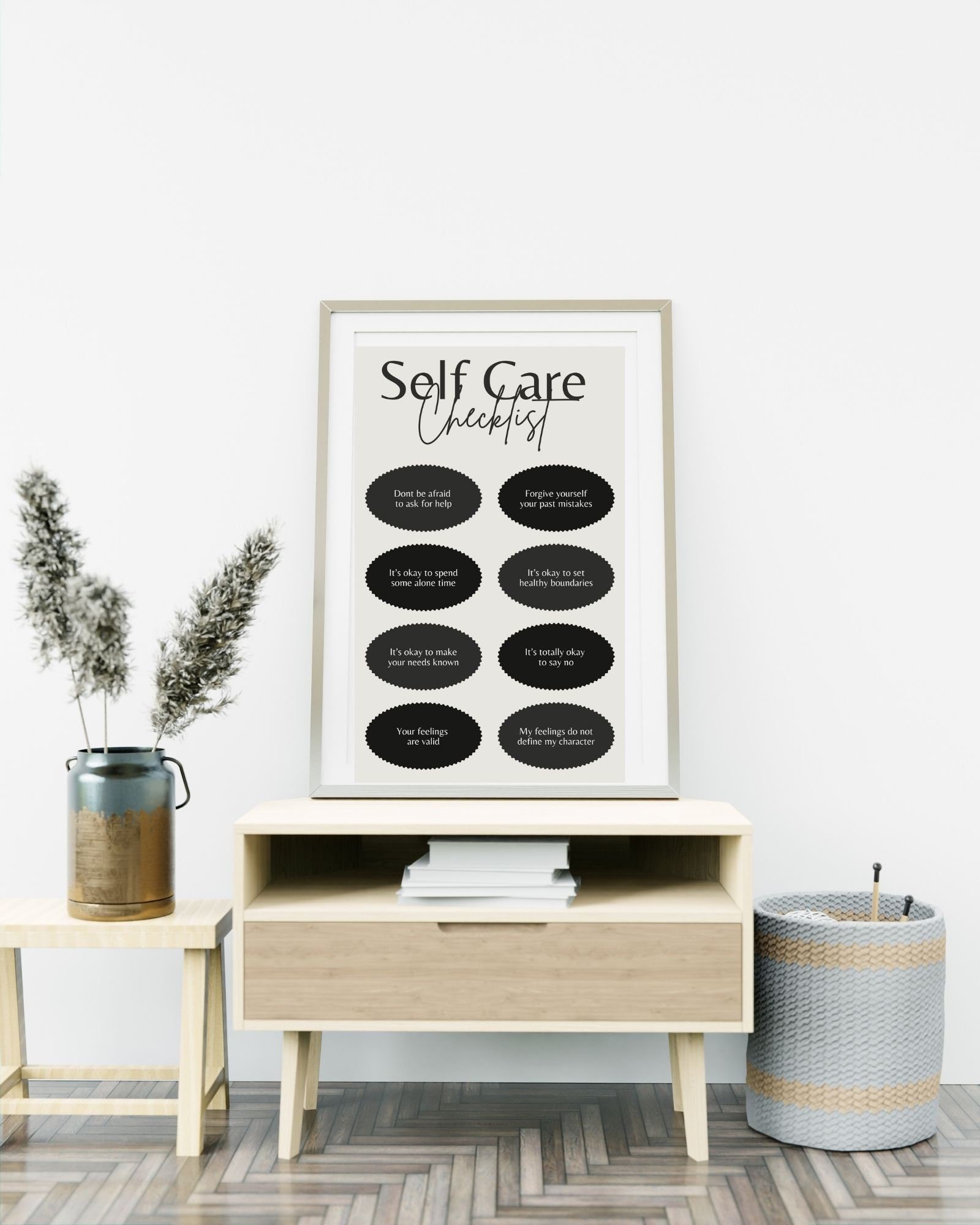 Self Care Checklist (Black) Digital Print Poster,Therapy Poster, Office/Wall/RoomDecor, Counselor 8x10, 11x14,16x20, 18x24,&24x30