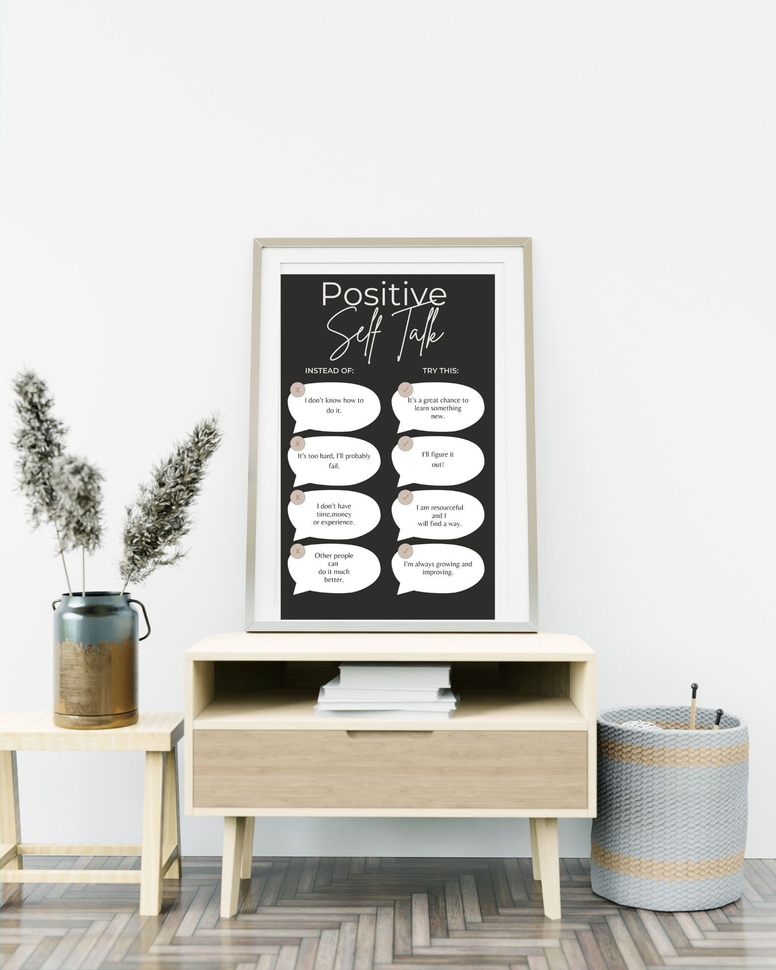 Positive Self Talk (Black)  Digital Print Poster, Therapy Poster, Office/Wall/Room Decor, Counselor 8x10, 11x14, 16x20, 18x24, and 24x30