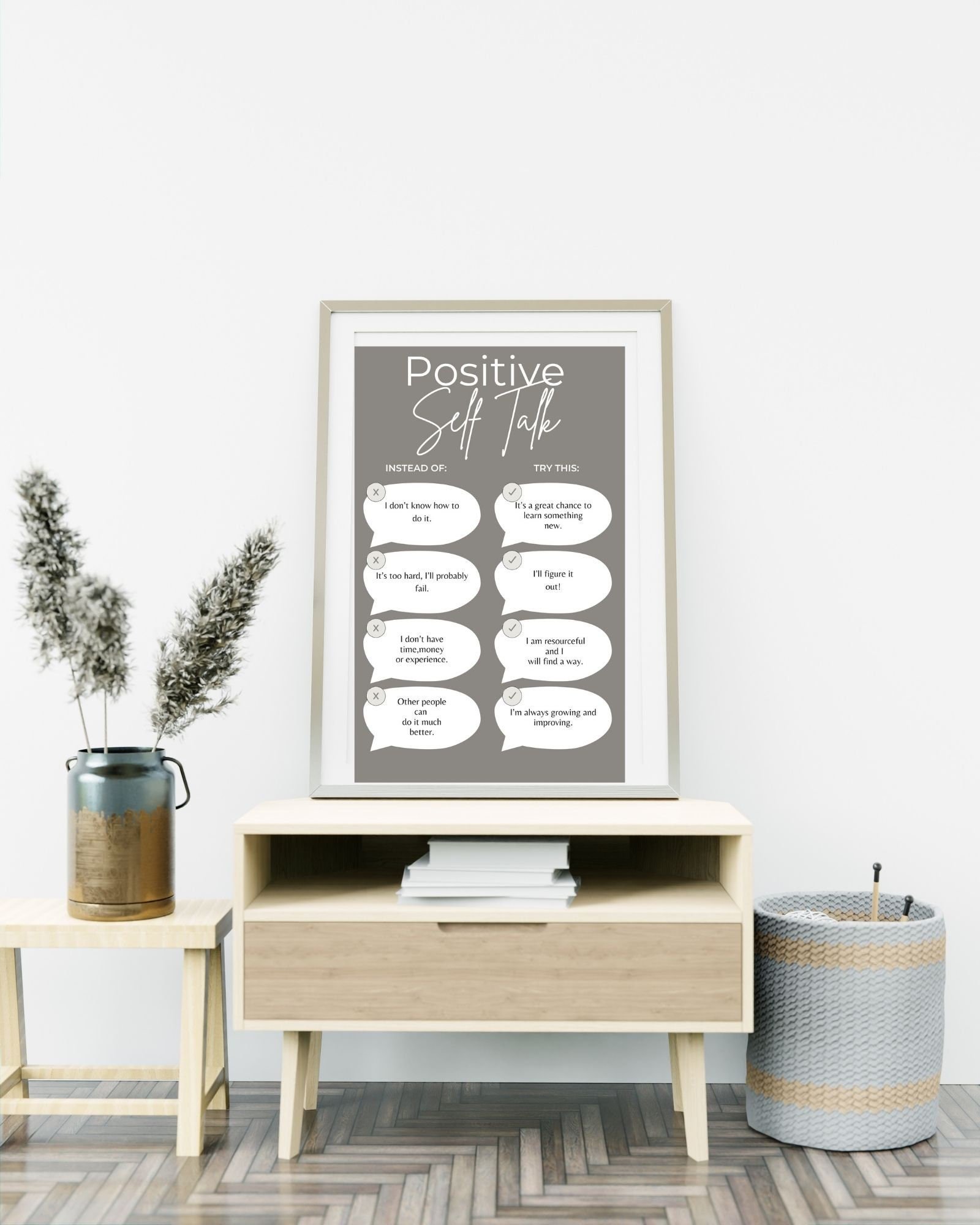 Positive Self Talk (Gray)  Digital Print Poster, Therapy Poster, Office/Wall/Room Decor, Counselor 8x10, 11x14, 16x20, 18x24, and 24x30