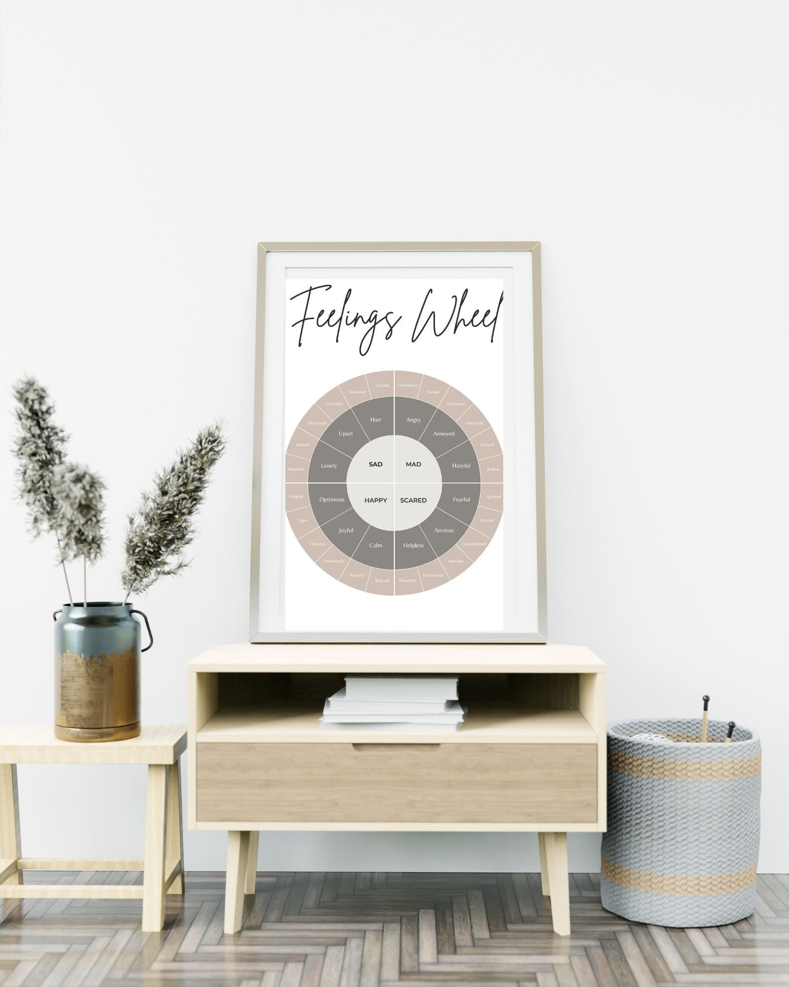 Feelings Wheel (Gray) Digital Print Poster, Therapy Poster, Office/Wall/Room Decor, Counselor 8x10, 11x14, 16x20, 18x24, and 24x30