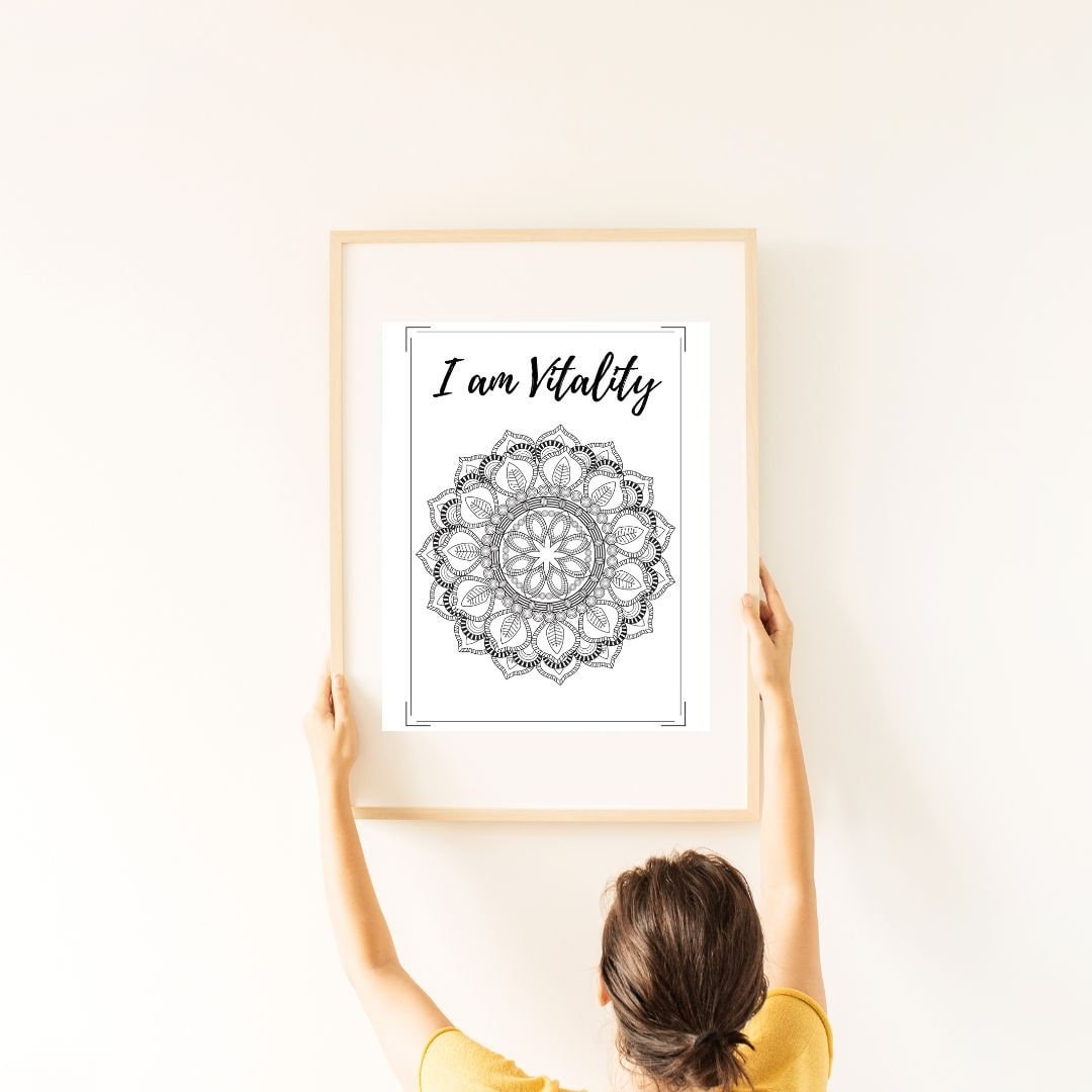 I am Vitality Quote Mandala Printable Digital Office, Room, Wall Art Decor, Therapist/Counselors/Coach's, Prints for Framing, Colorable