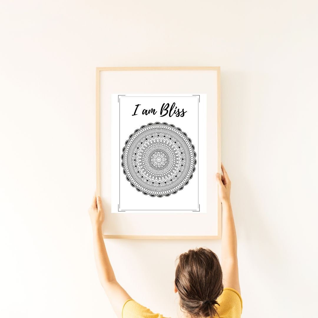 I am Bliss Quote Mandala Printable Digital Office, Room, Wall Art Decor, Therapist/Counselors/Coach's, Prints for Framing, Colorable