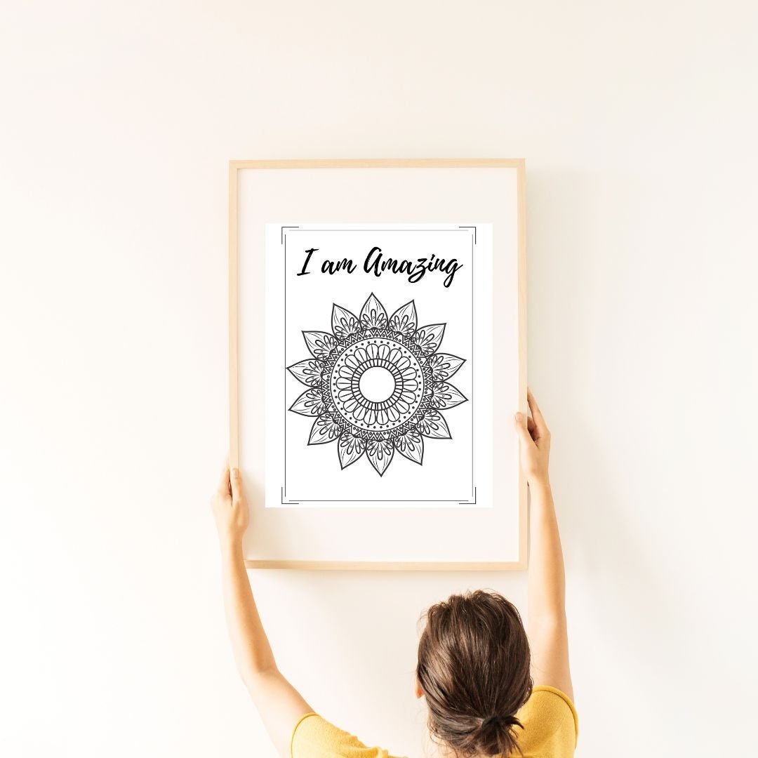 I am Amazing Quote Mandala Printable Digital Office, Room, Wall Art Decor, Therapist/Counselors/Coach's, Prints for Framing, Colorable