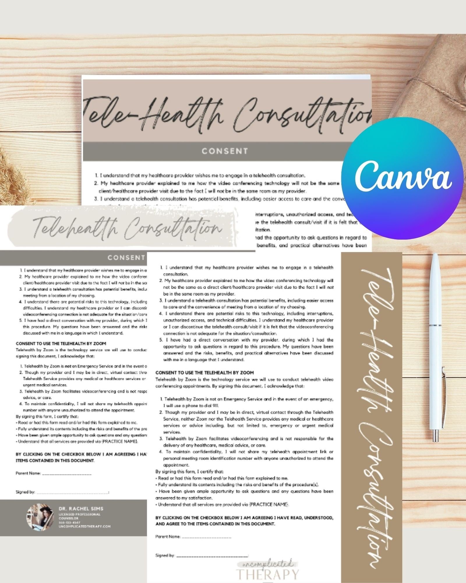 Tele-health Consultation Form , 3 Options CANVA Customizable For Therapists, Counselors, and Coaches Commercial Use