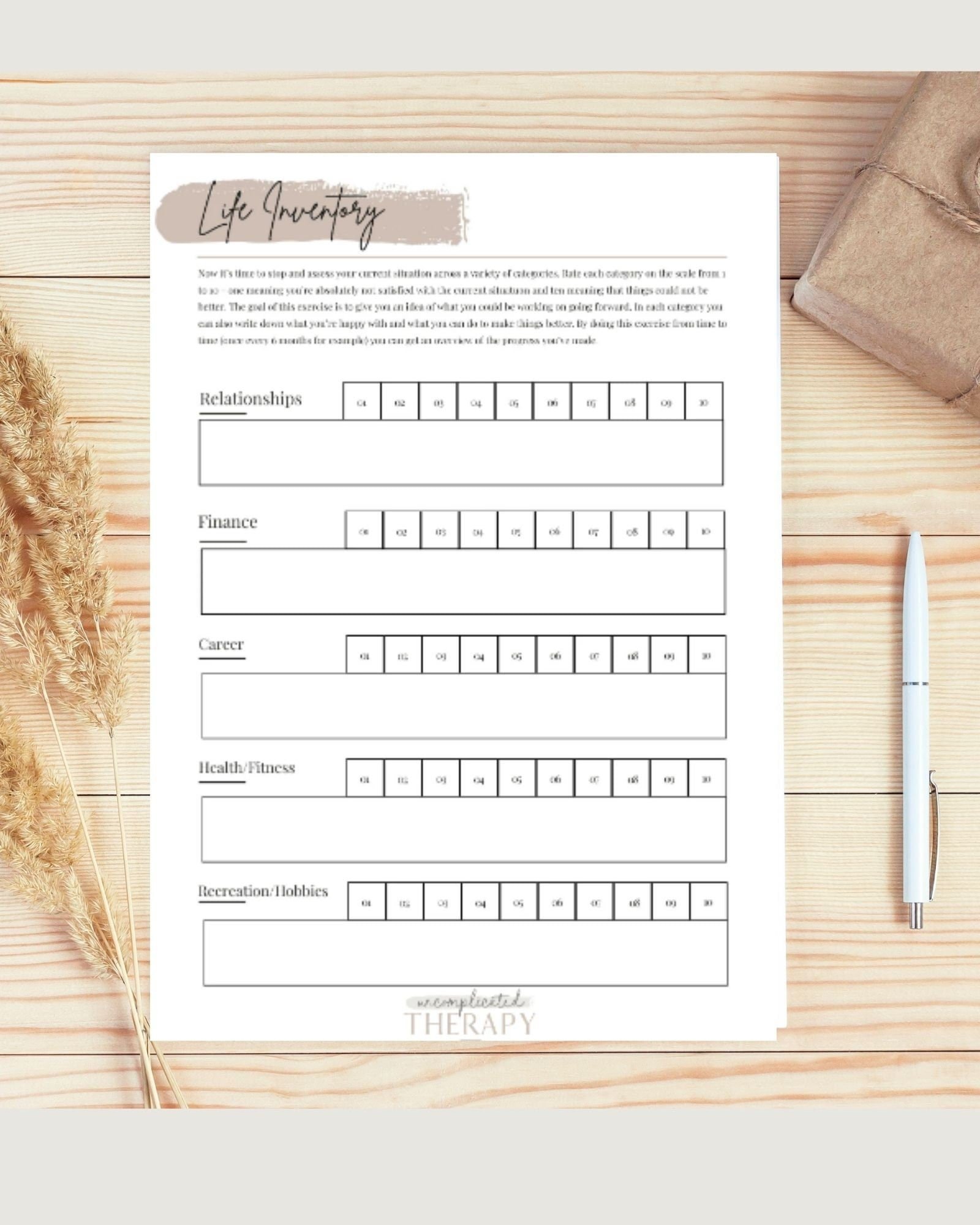 Life Inventory  Worksheet For Therapists, Counselors, Coaches & Clients
