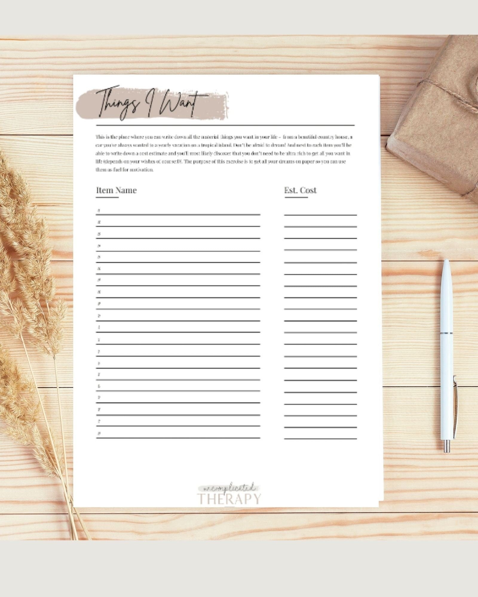 Things I Want  Worksheet For Therapists, Counselors, Coaches & Clients