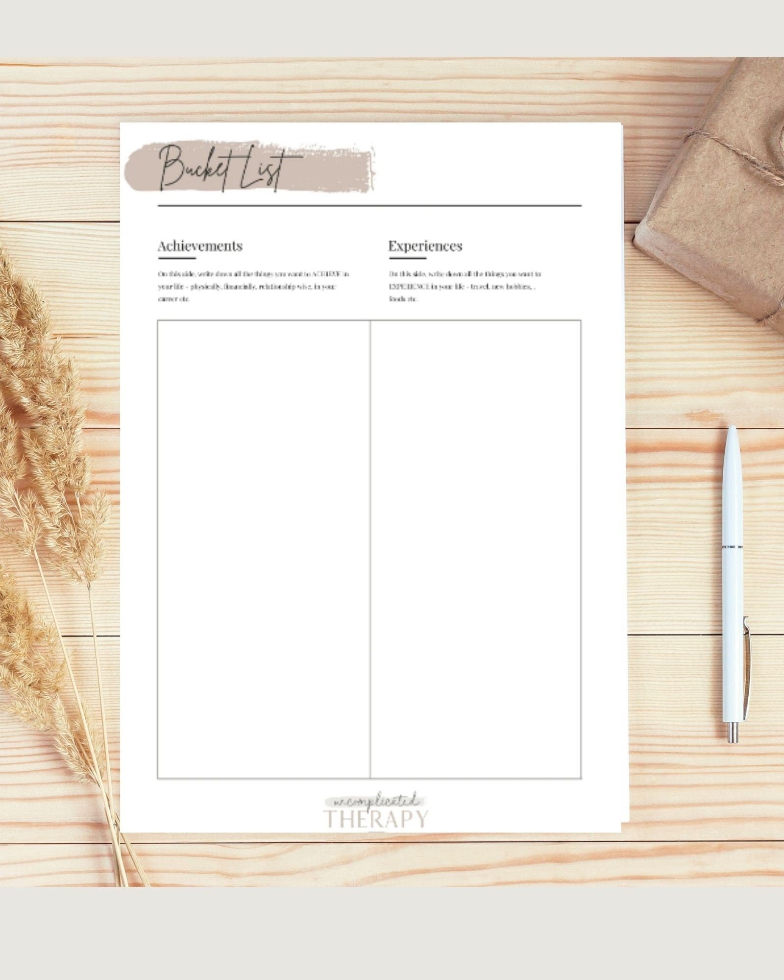Bucket List Worksheet For Therapists, Counselors, Coaches & Clients