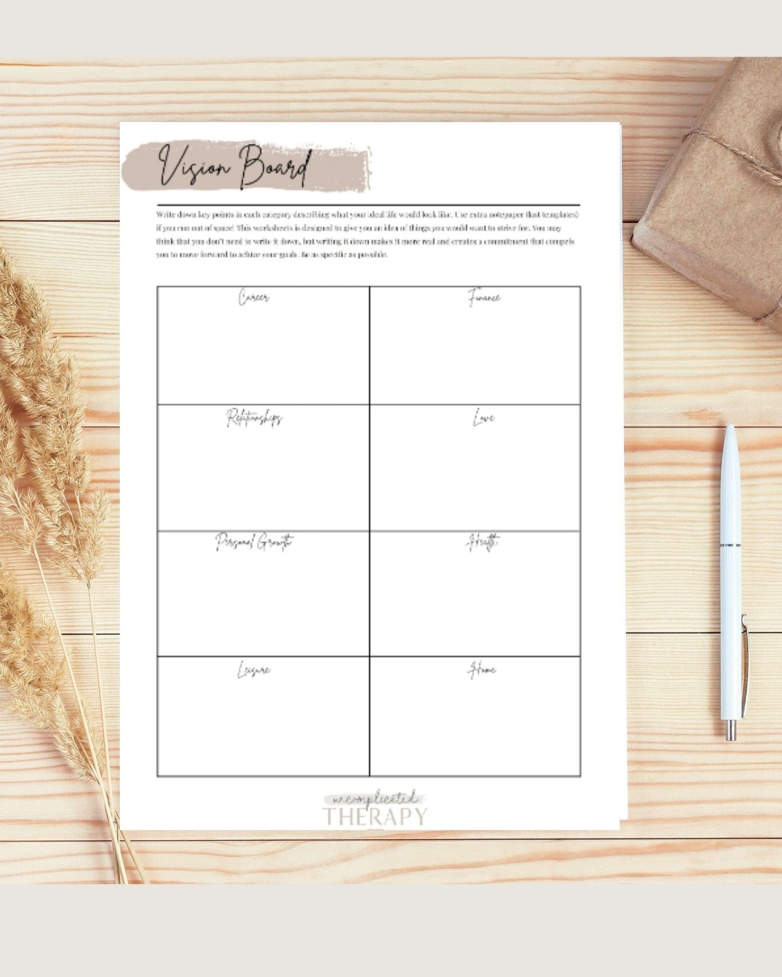 Vision Board Worksheet For Therapists, Counselors, Coaches & Clients