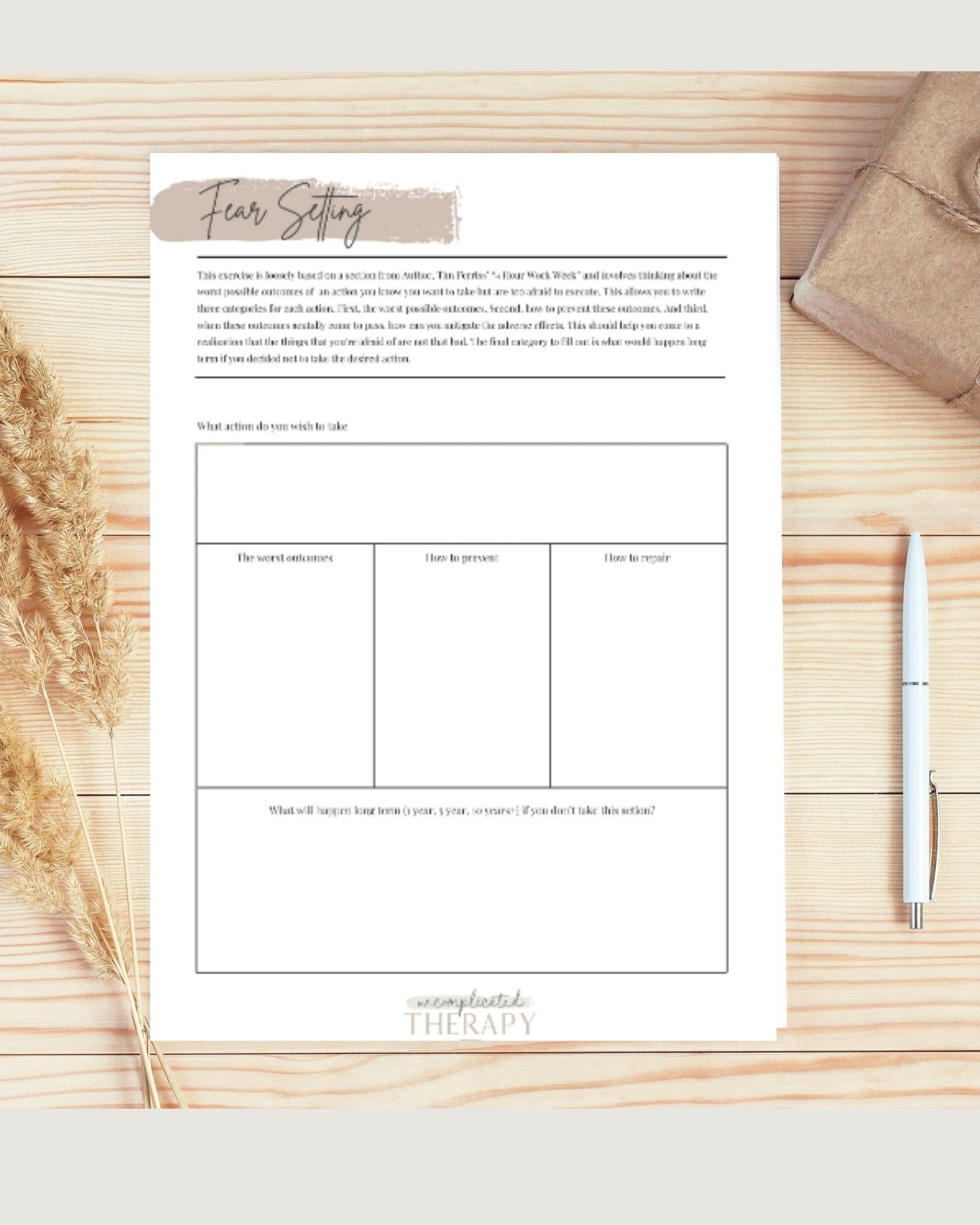Fear Setting Worksheet For Therapists, Counselors, Coaches & Clients