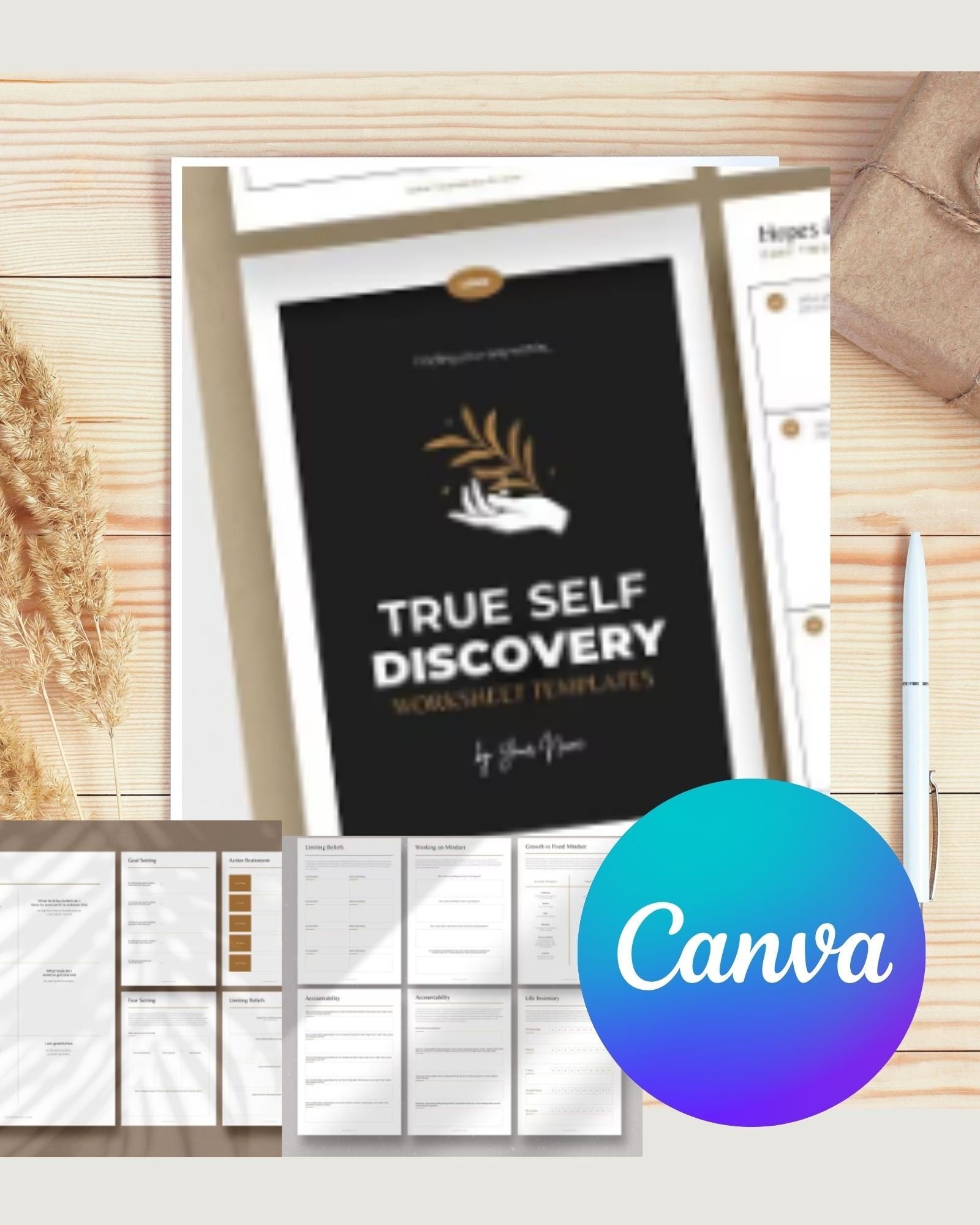24 CANVA Customizable Self Discovery, Finding yourself within Worksheets/ Workbook For Coach's / Therapist/ Therapy