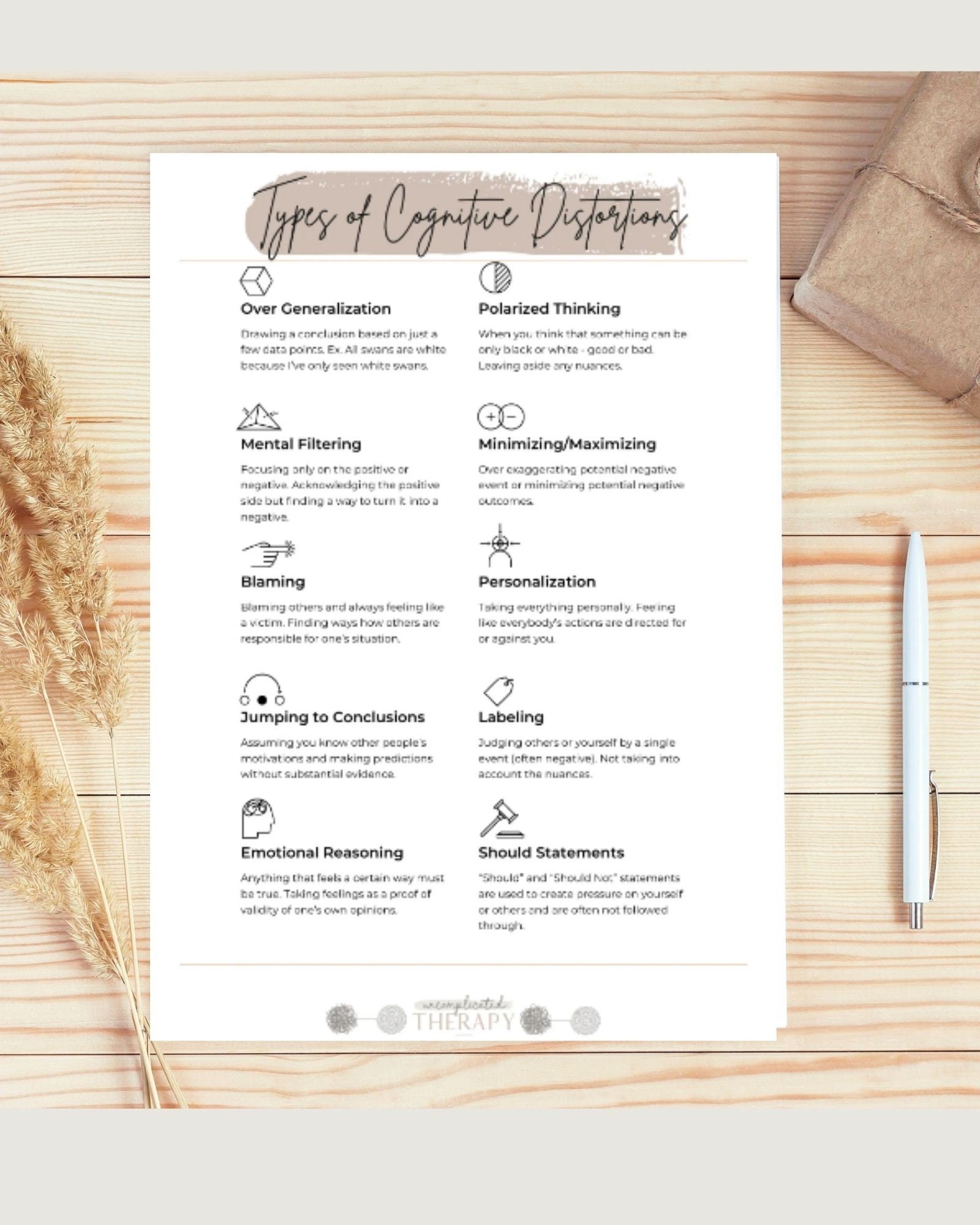 Types of Cognitive Distortions Worksheet For Therapists, Counselors, & Coaches