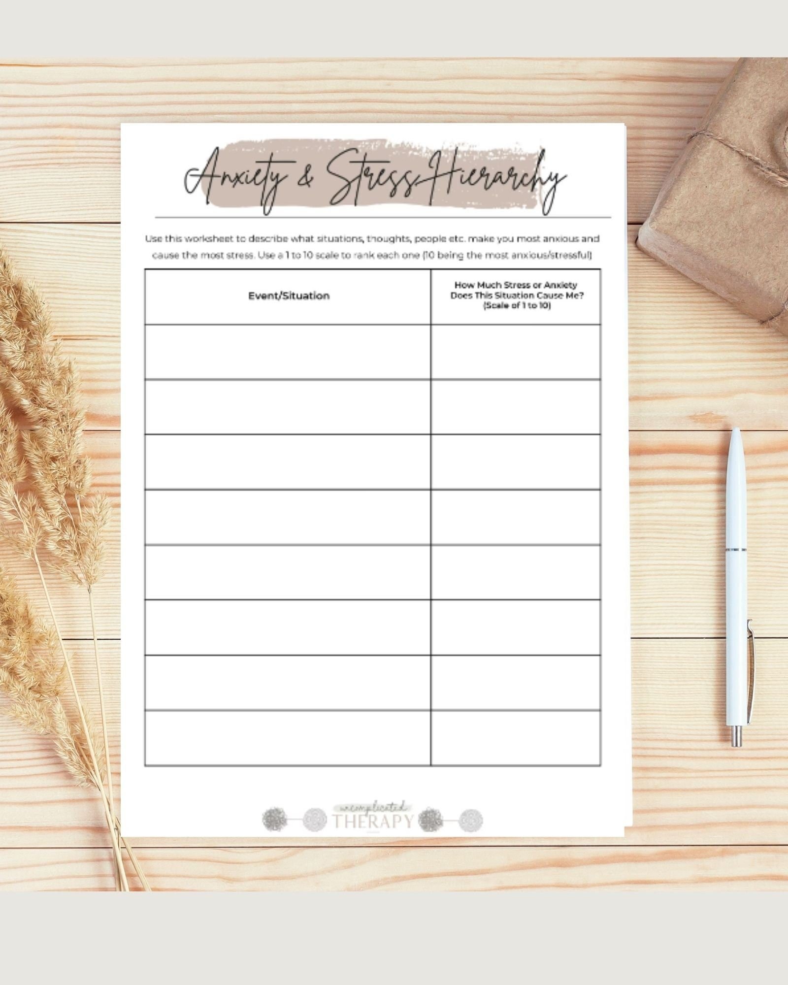 Anxiety and Stress Hierarchy Worksheet For Therapists, Counselors, & Coaches