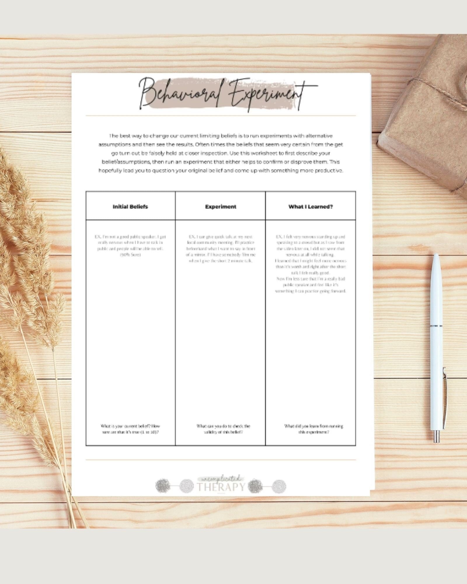 Behavioral Experiment Worksheet For Therapists, Counselors, & Coaches