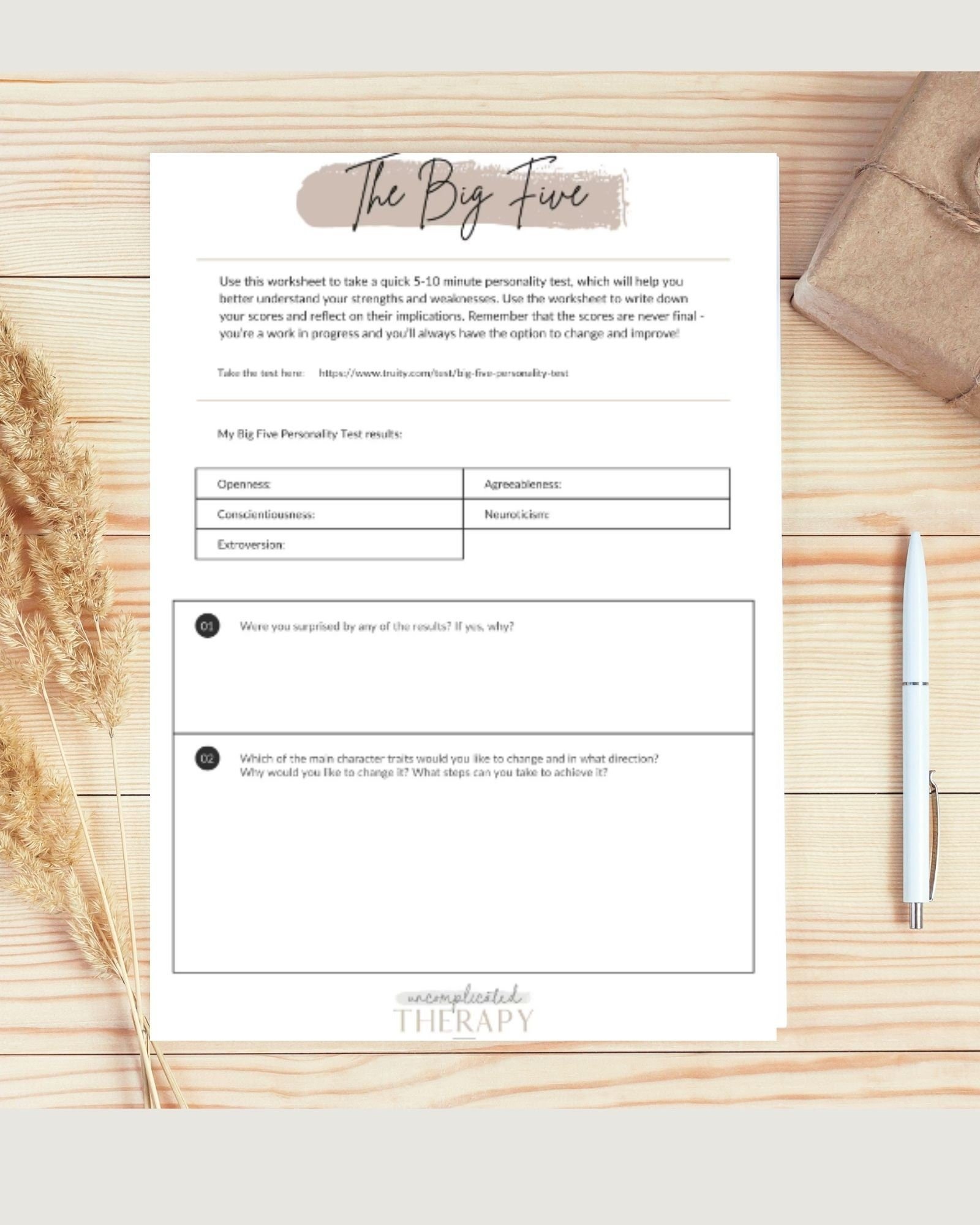 The Big Five Worksheet For Therapists, Counselors, and Coaches