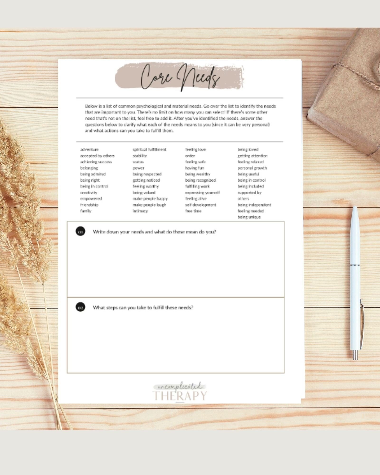 Core Needs Worksheets For Therapists, Counselors, and Coaches