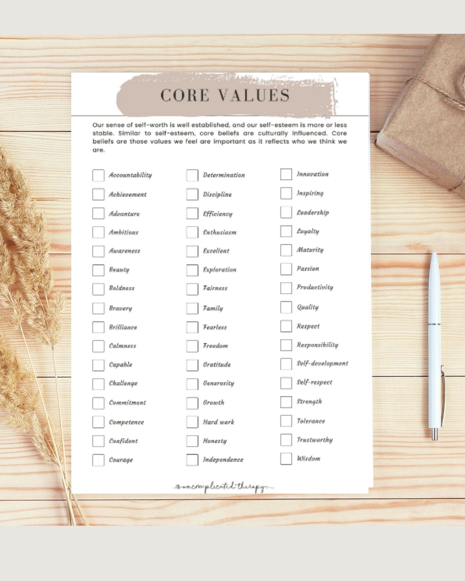 Core Values Worksheet For Therapists, Counselors, and Coaches
