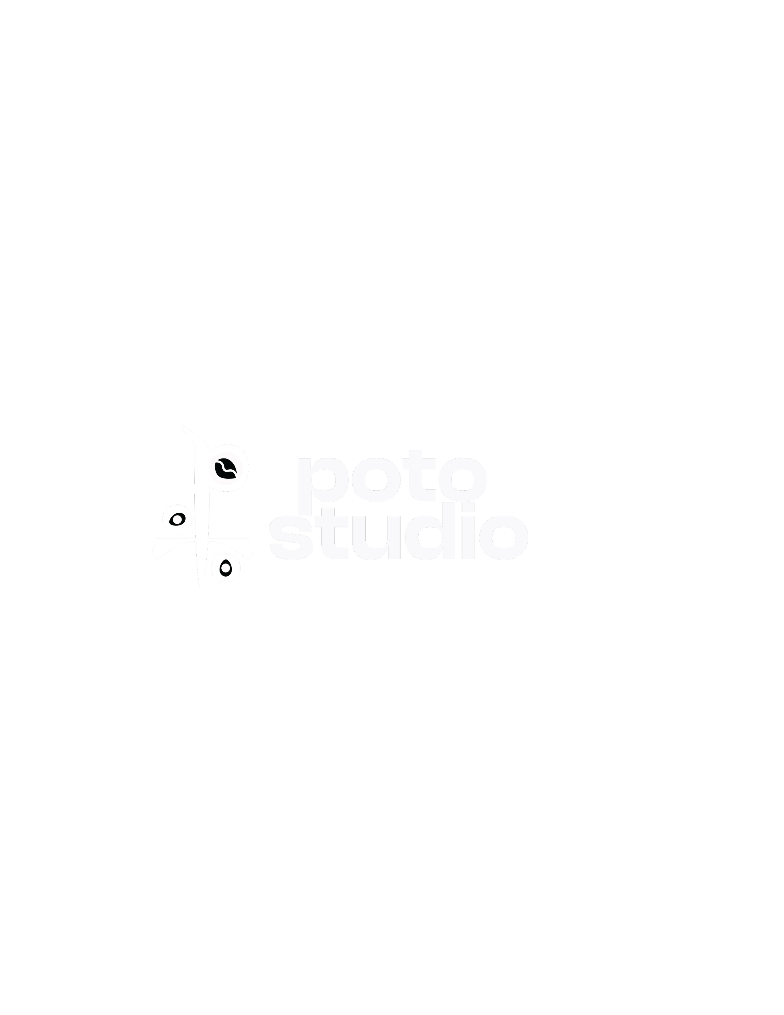 Black background with a white logo of scissors and a leaf, accompanied by the text 'potq studio' in white.