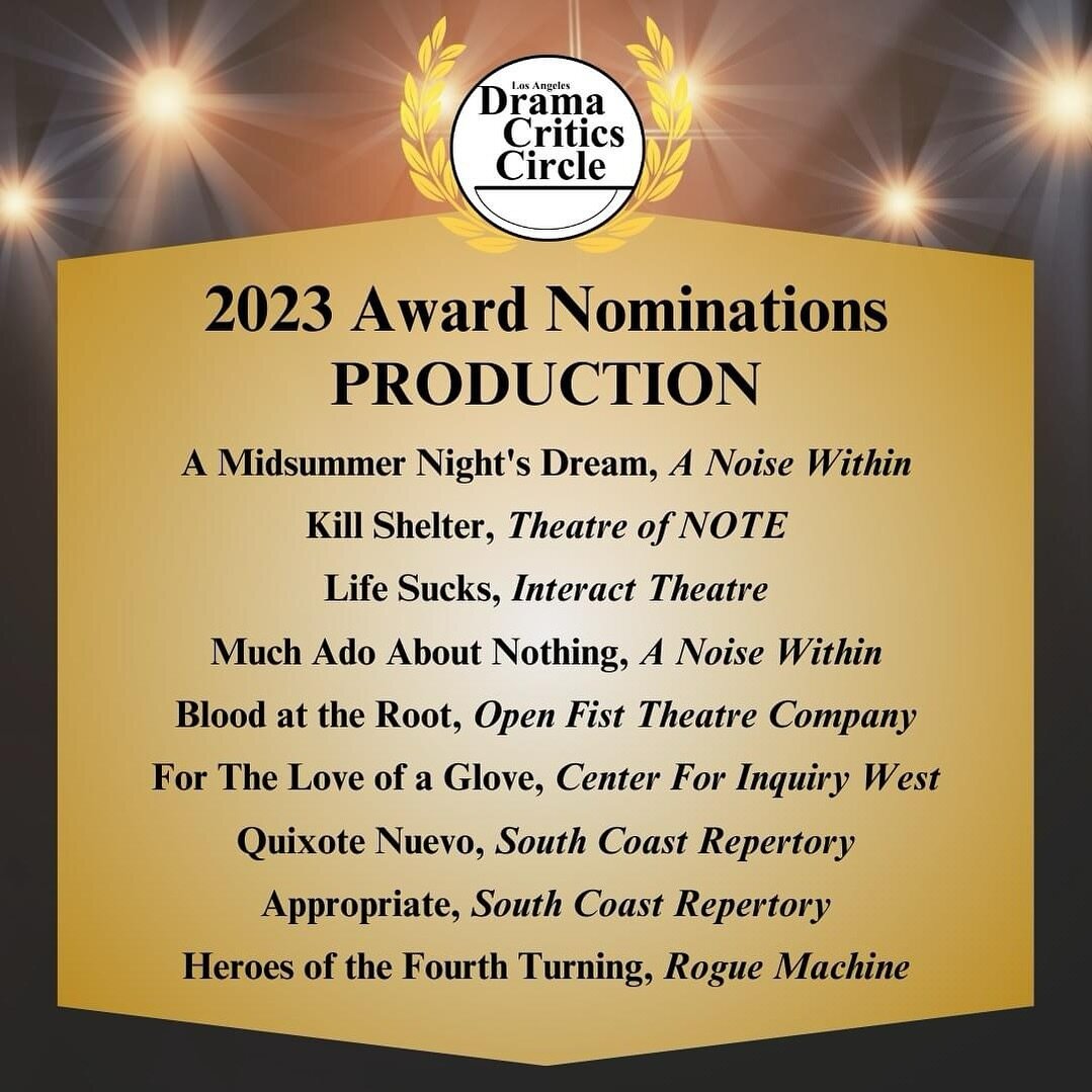 Thank you Los Angeles Drama Critics Circle for honoring us with seven wonderful nominations today!

Congratulations to the entire LIFE SUCKS team, and thank you to our loyal audience, donors, and supporters without whom the Los Angeles premiere of Aa