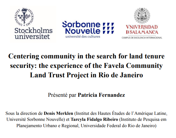 Centering community in the search for land tenure security: the experience of the Favela Community Land Trust Project in Rio de Janeiro