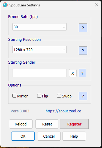 Spout Cam Settings