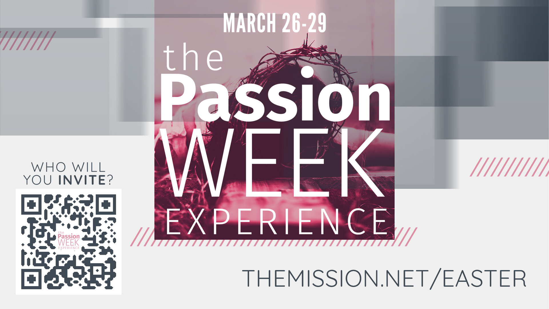 Reserve your time for The Passion Week Experience!
March 26, 27, 28, or 29
https://themission.net/pwe