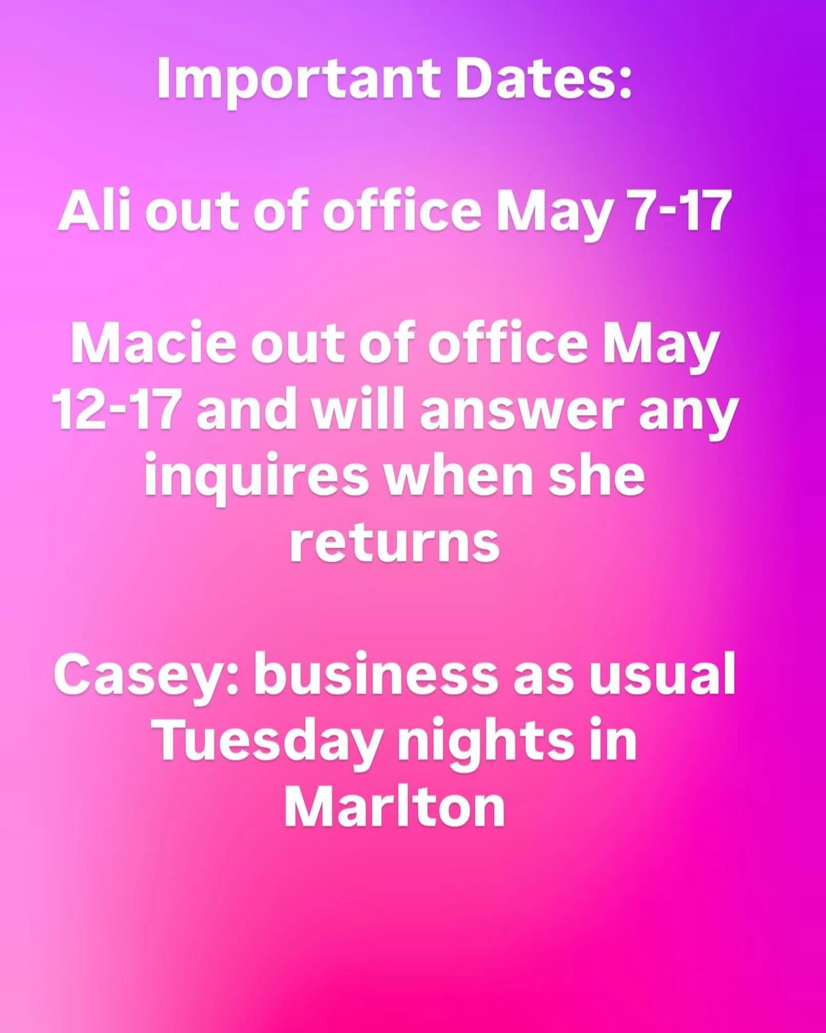 May schedule update!