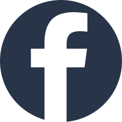Facebook logo with a white lowercase 'f' on a dark blue circular background.