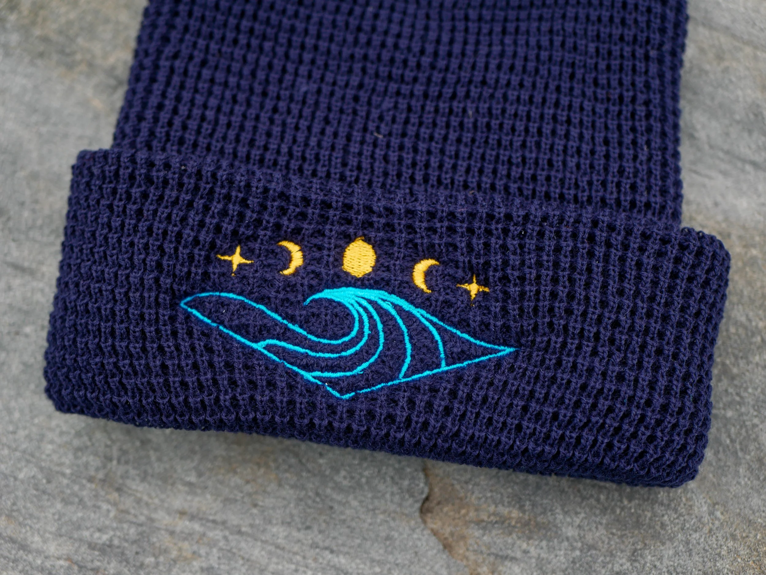 Wave & Moons Waffle Beanie — Ether Design Co