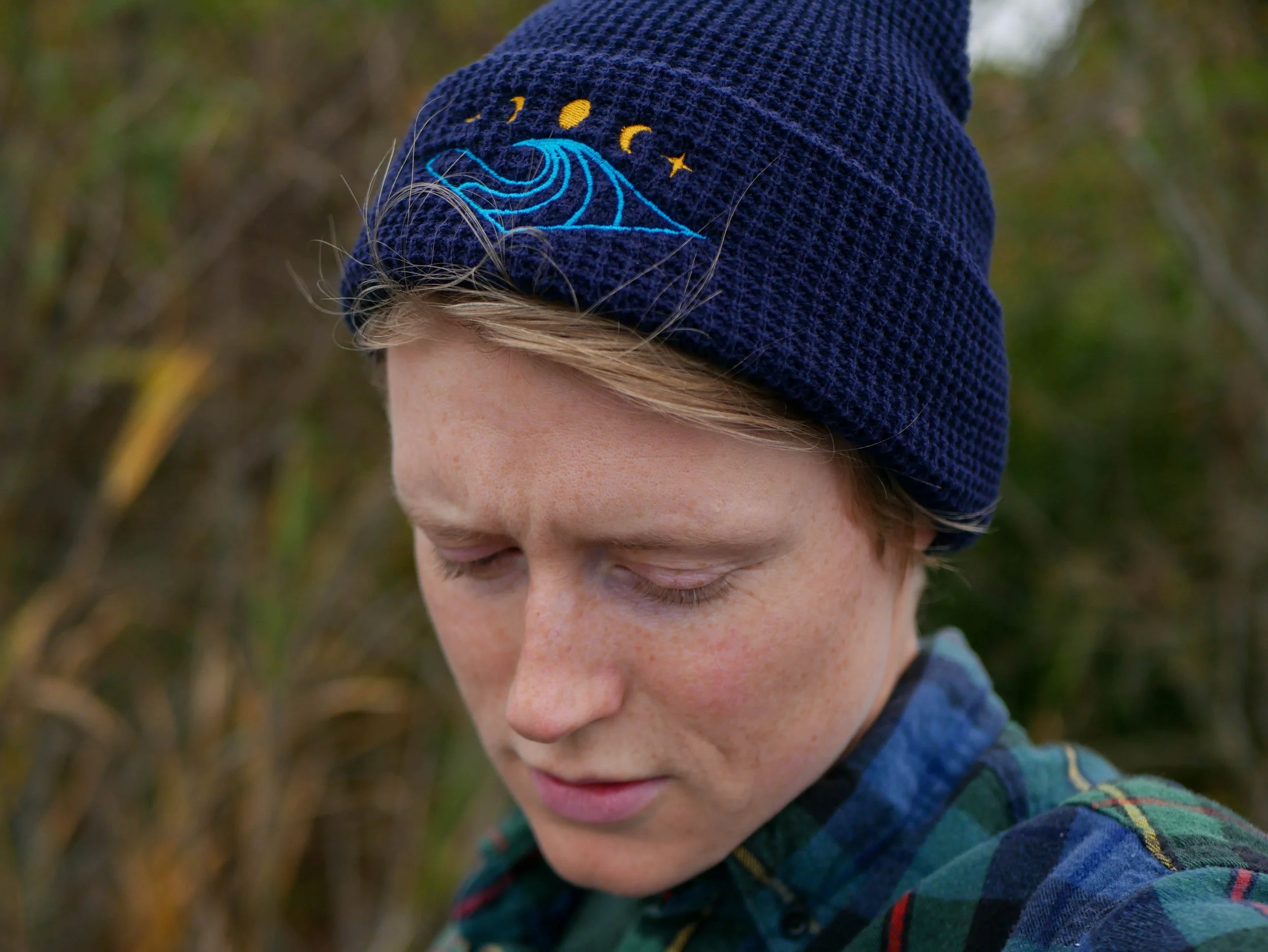 Wave & Moons Waffle Beanie — Ether Design Co display picture 3
