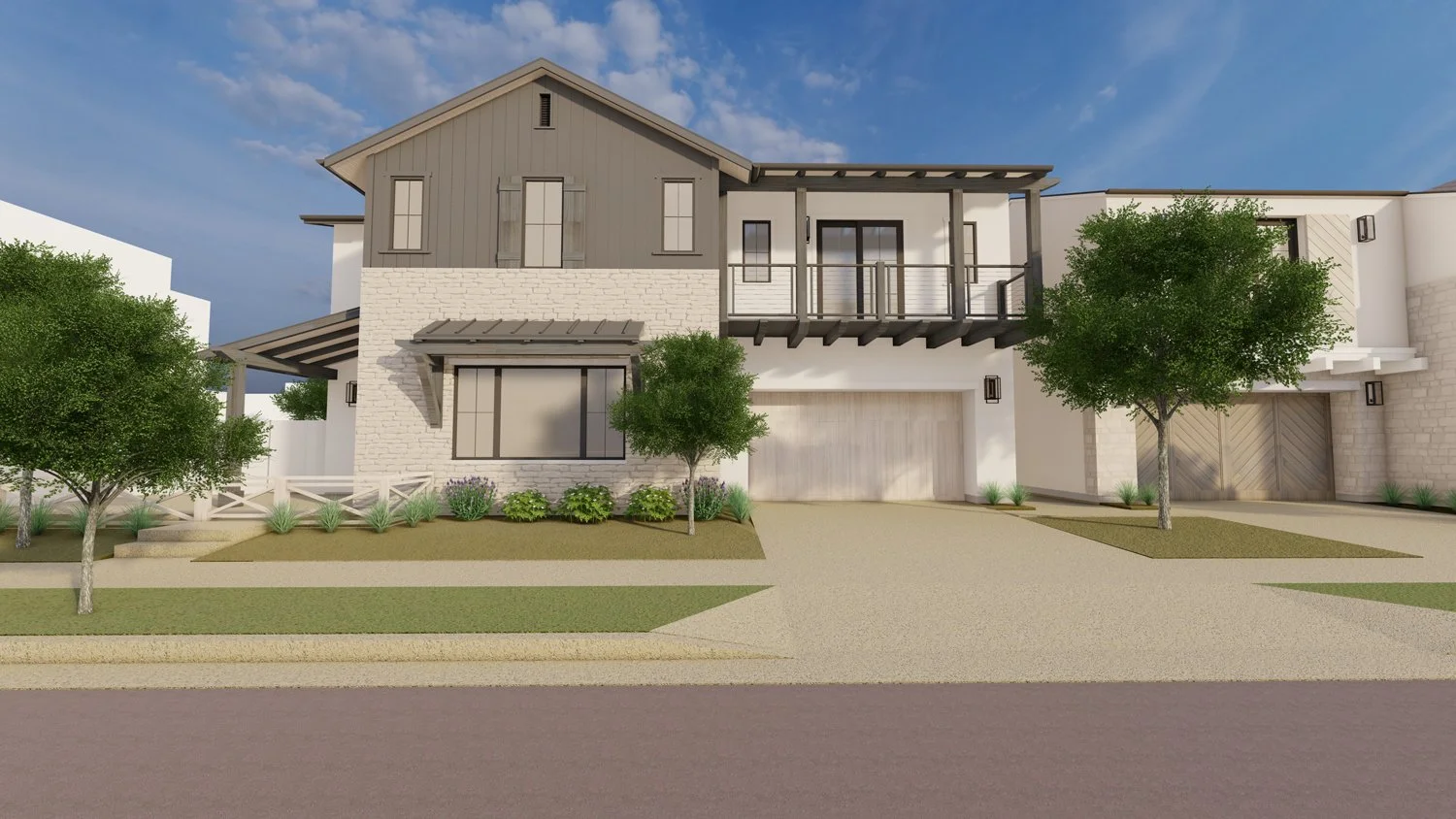 Exterior Rendering of Elden Avenue Contemporary Farmhouse