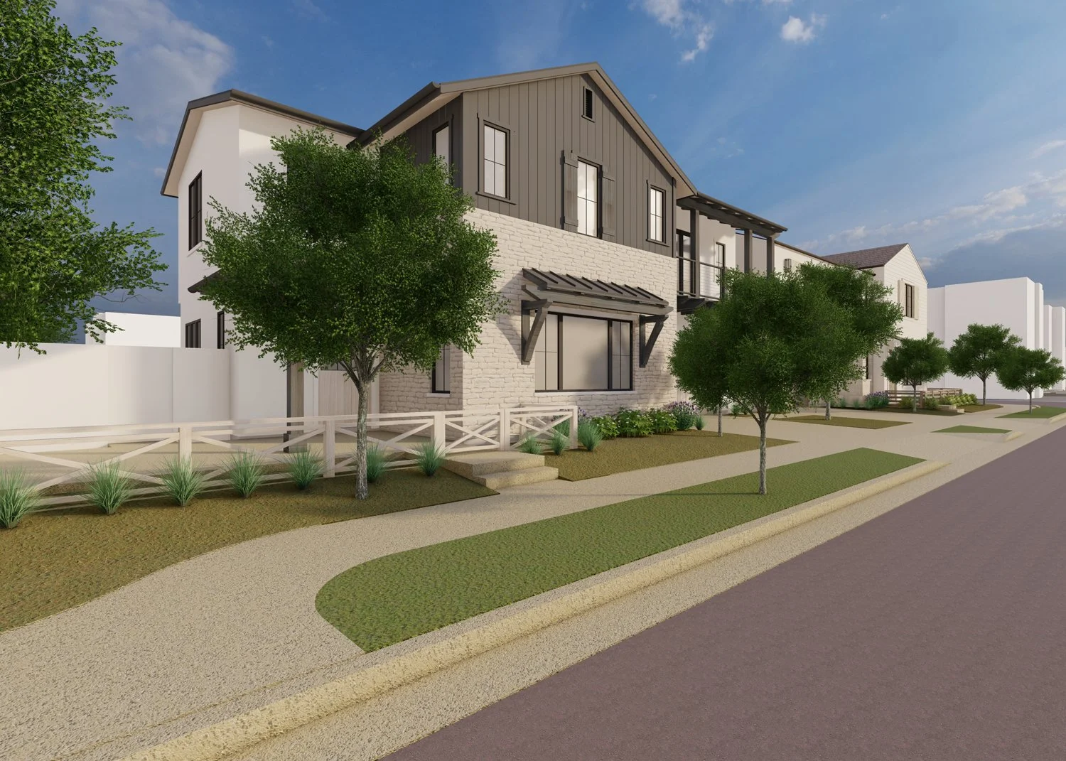 Exterior Rendering of Elden Avenue Contemporary Farmhouse