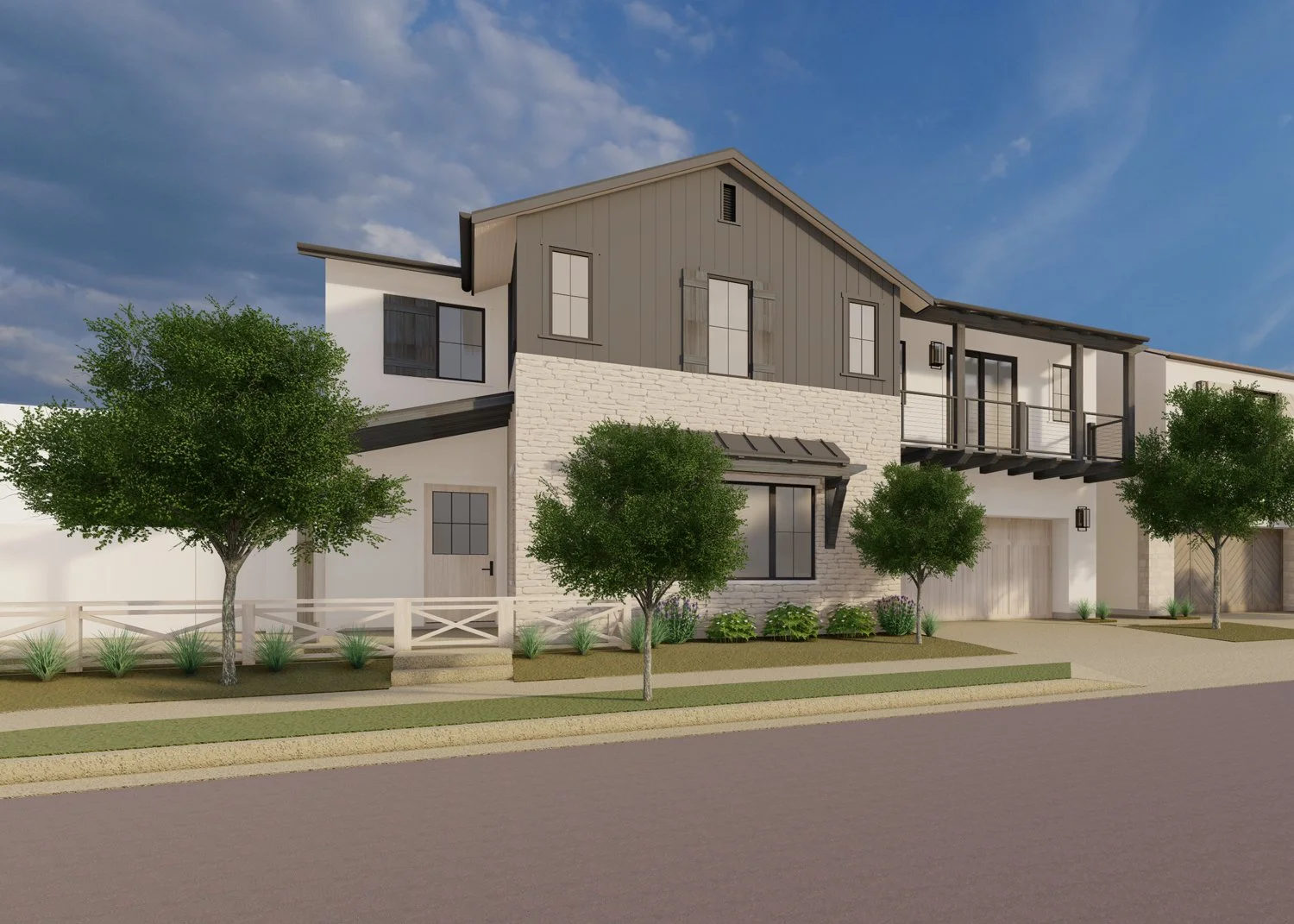 Exterior Rendering of Elden Avenue Contemporary Farmhouse