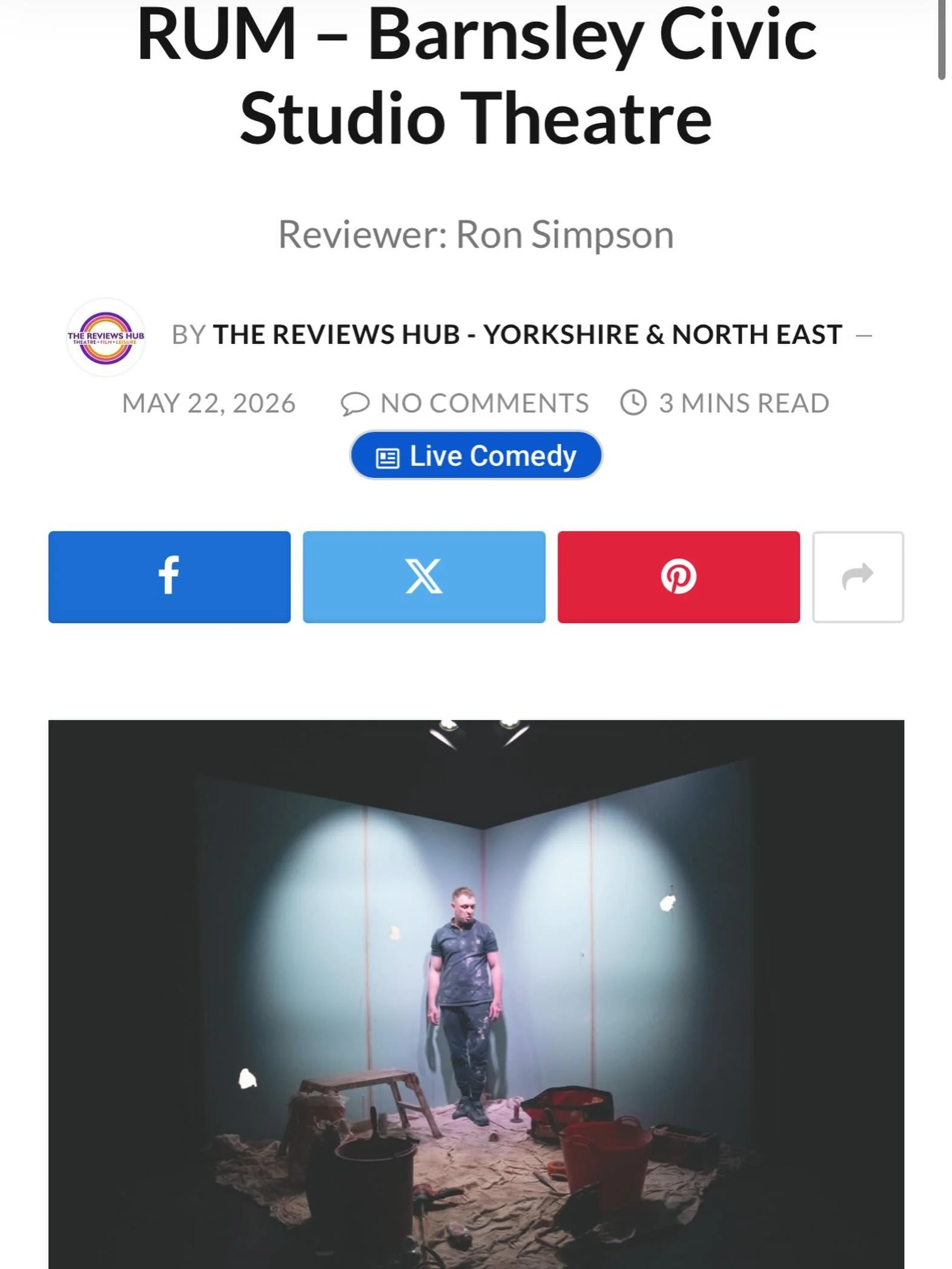 ★★★★ @thereviewshub 

&ldquo;A powerful one-man play&rdquo; 

Read more: https://www.thereviewshub.com/rum-barnsley-civic-studio-theatre/

🎟️ All tickets available via the Linktree in our bio or via the individual theatre websites 🎟️ 

May 26th @to