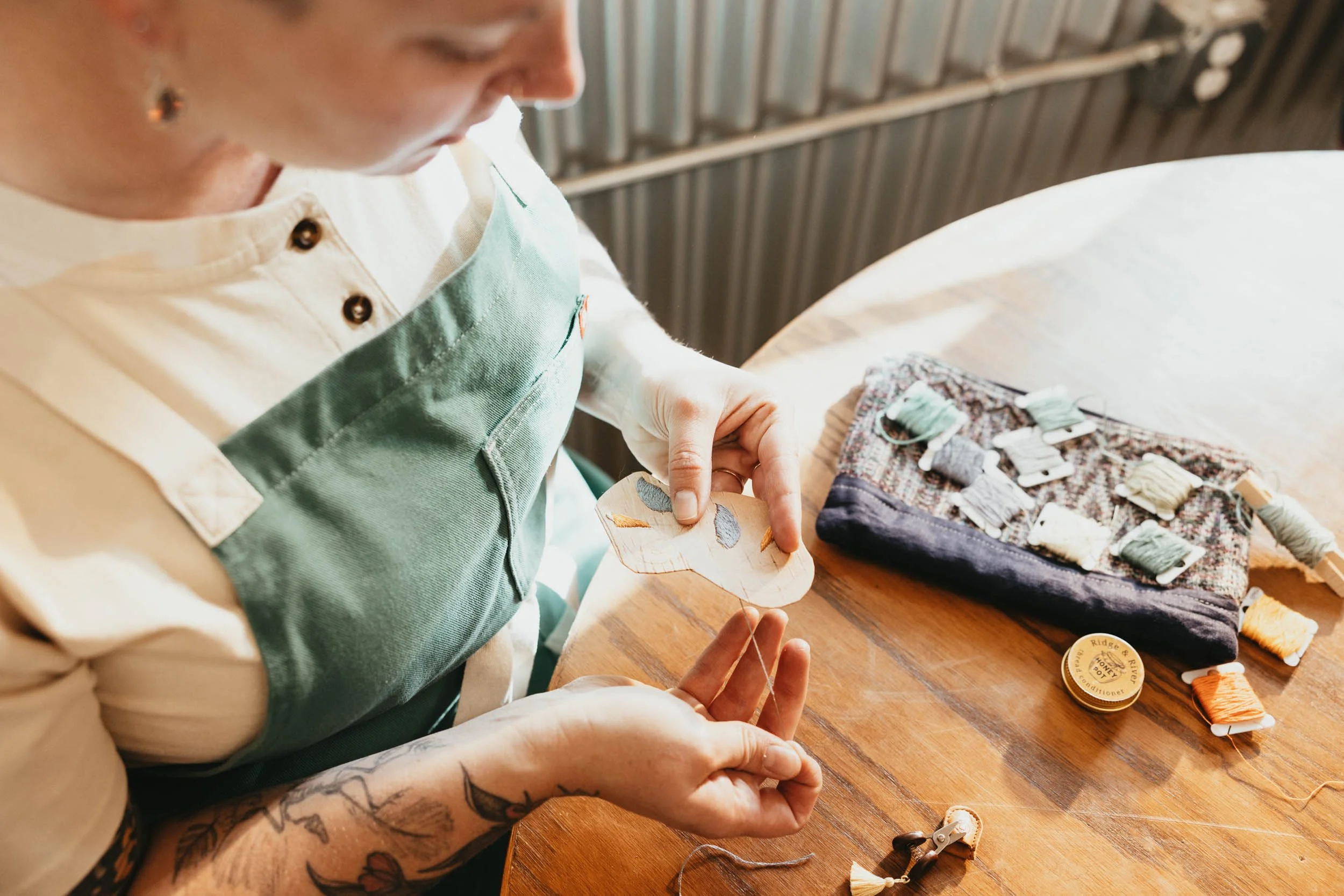 Embroidered Birch Bark Ornaments