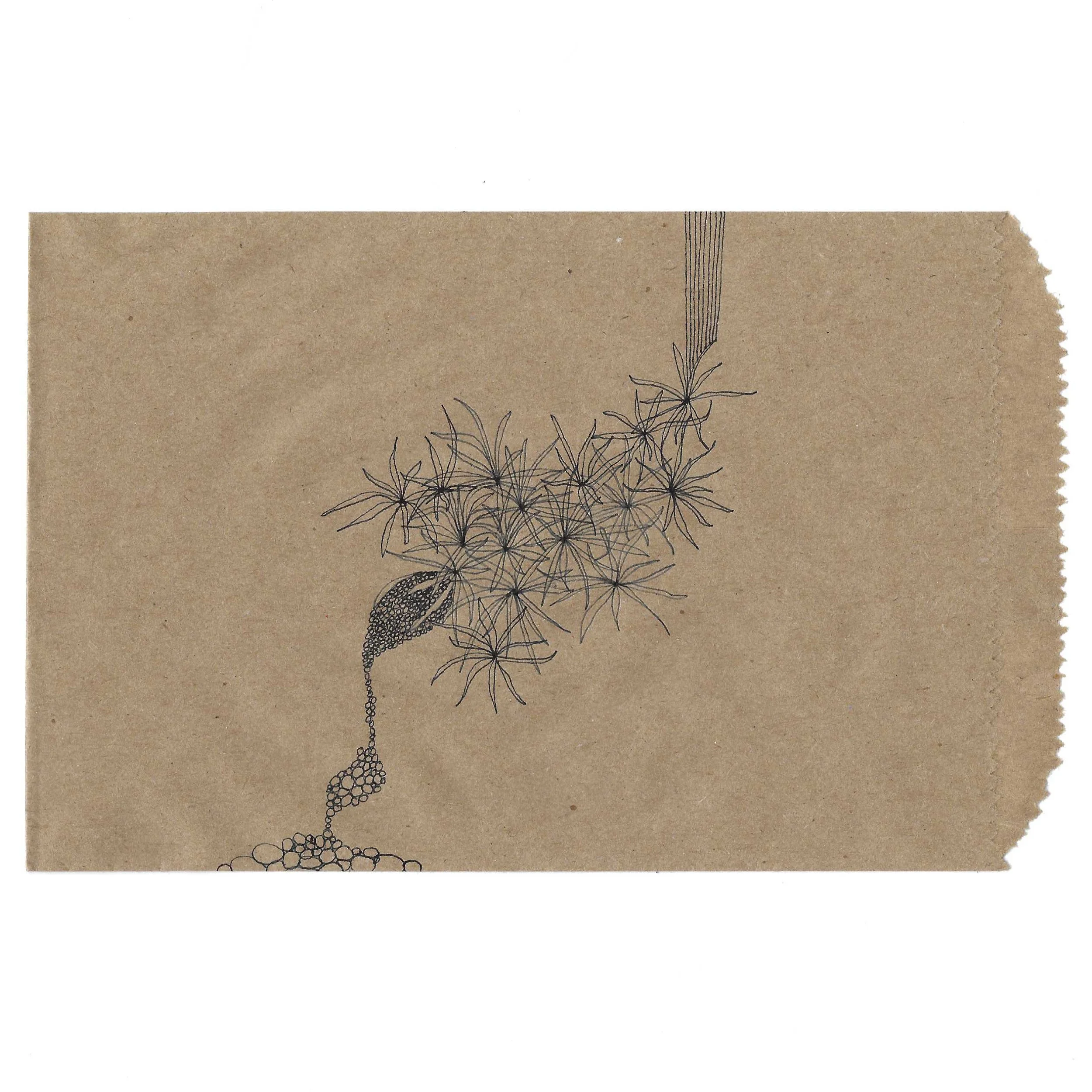 Moss, ink on recycled paper bag, 6' x 8"