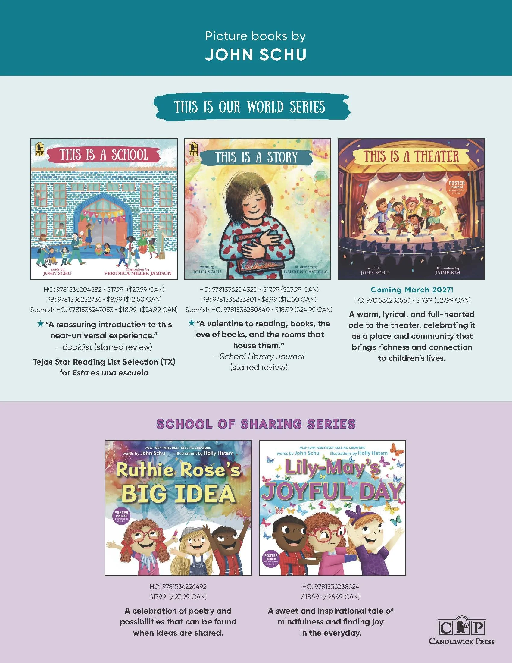 Book cover advertisements for children's books, including 'Ruthie Rose's Big Idea' and 'Lily-May's Joyful Day,' with illustrations of smiling children and vibrant colors.