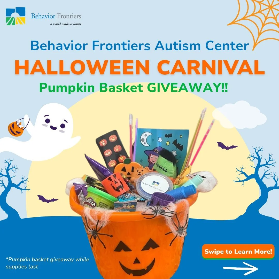 Get ready for some spooky fun! 👻 Join us at our Halloween Carnivals in Bakersfield and Chelmsford Autism Care Centers and grab a Pumpkin Basket filled with festive goodies, while supplies last!🎃 Enjoy sensory-friendly games, activities, and snap so