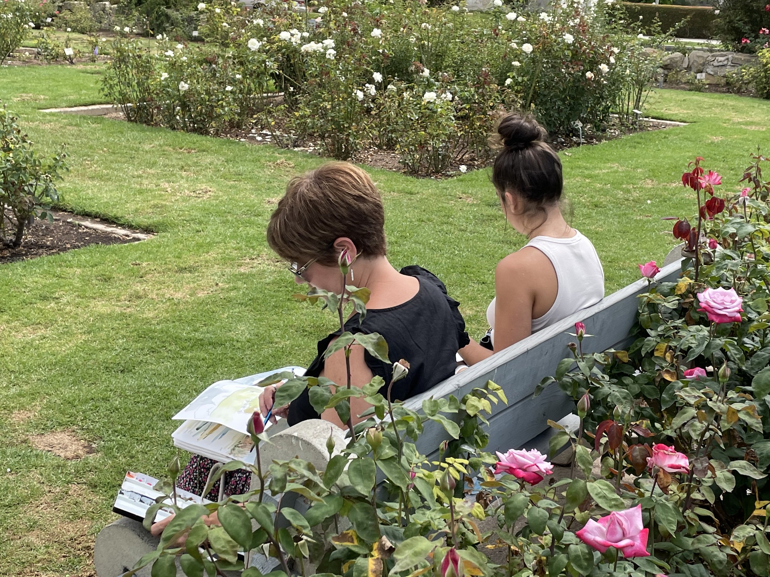 Maria and I sketching at the Mission garden.JPG
