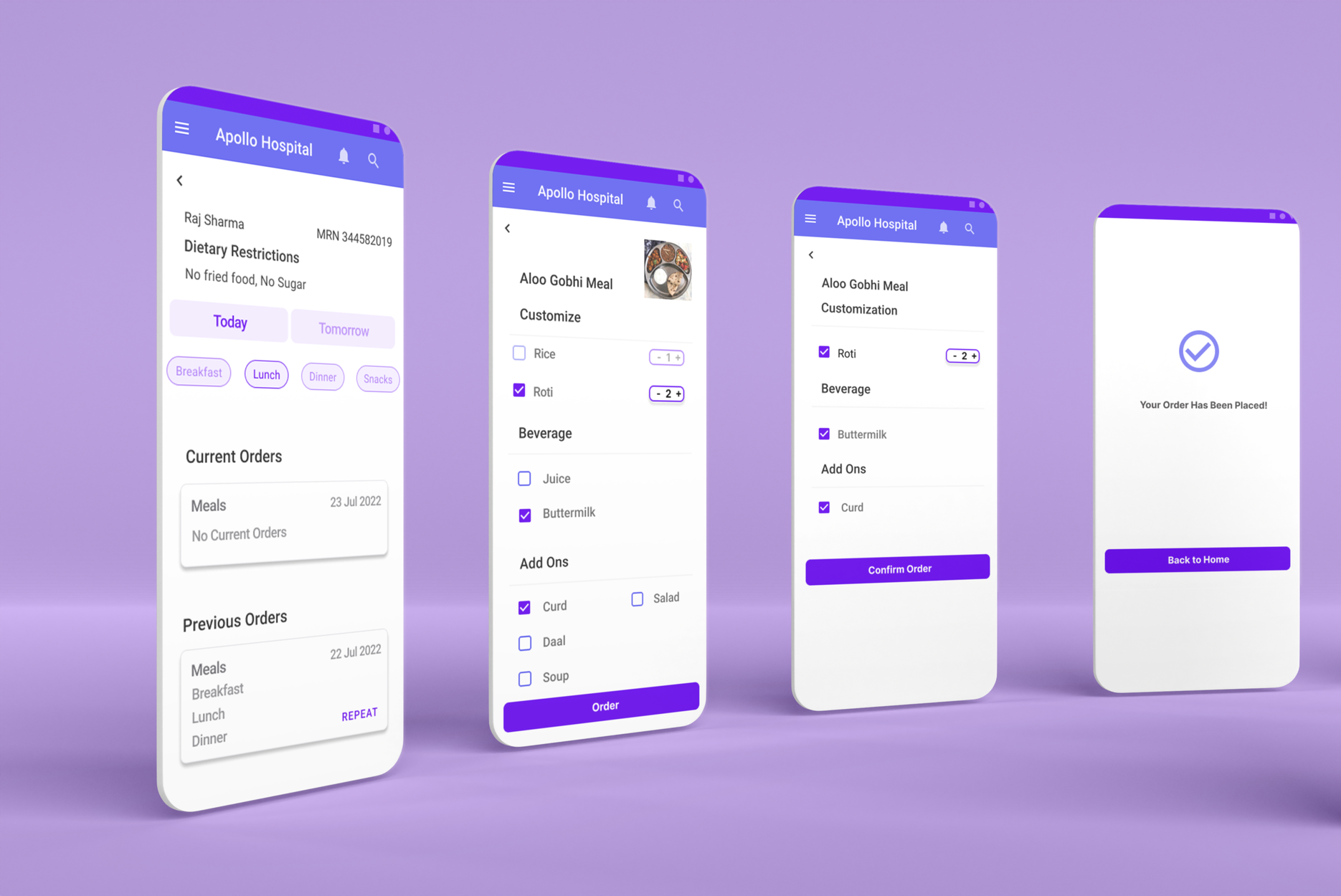 Google UX Course : Meal Ordering for Patients