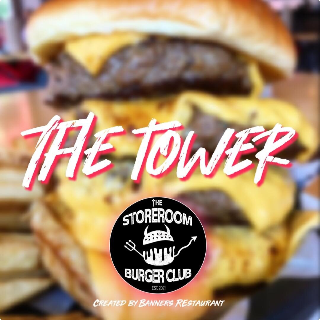 ✖️ THE TOWER ✖️
.
This weeks burger special is our biggest yet. Not for the fainthearted and good luck to all that order it. 
.
The Tower Burger. 4 beef brisket pattys, bacon and cheese. 
.
📲 Order online at storeroomburgers.co.uk for collection or 