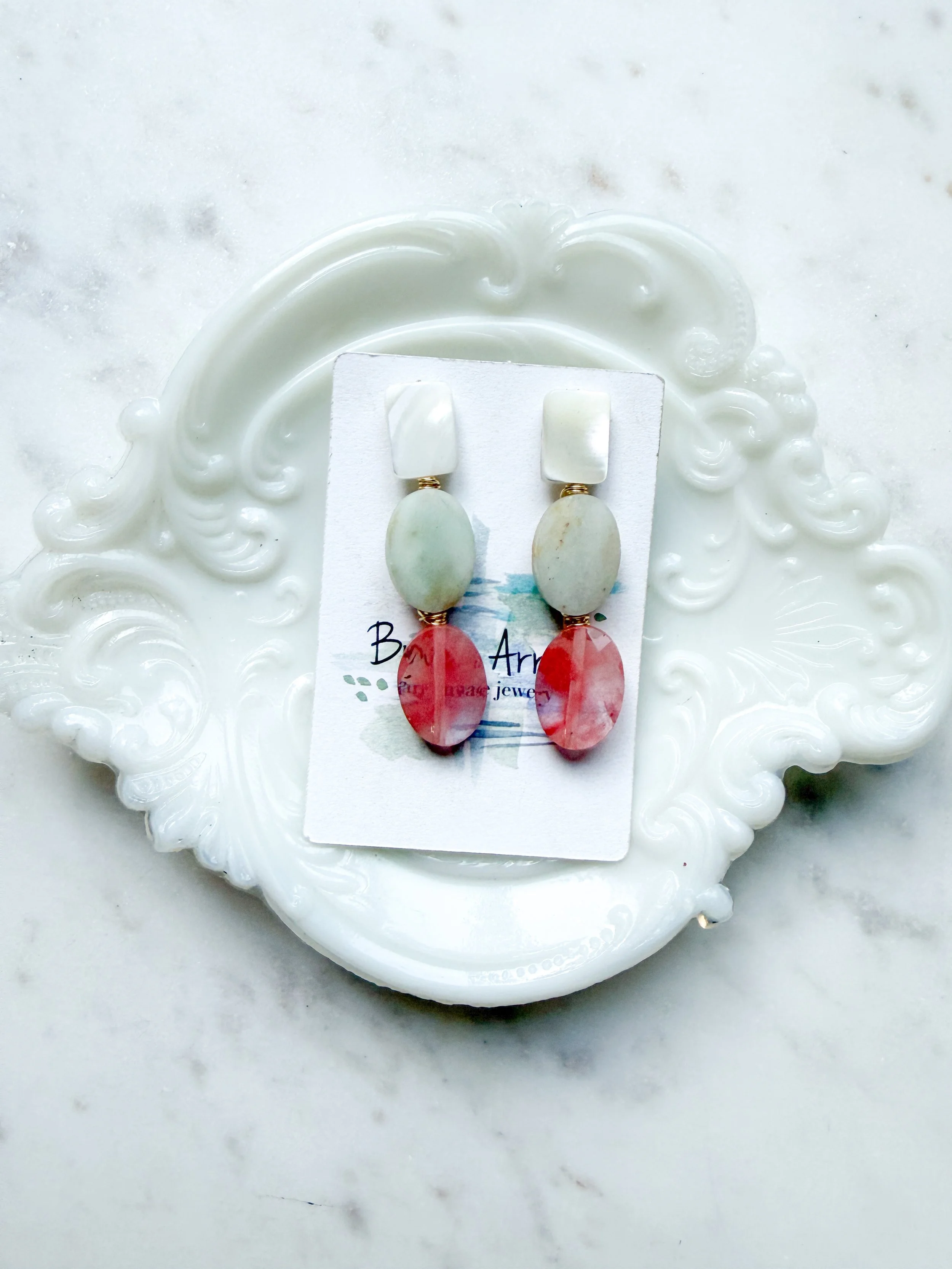 Amazonite and Strawberry Quartz Drops
